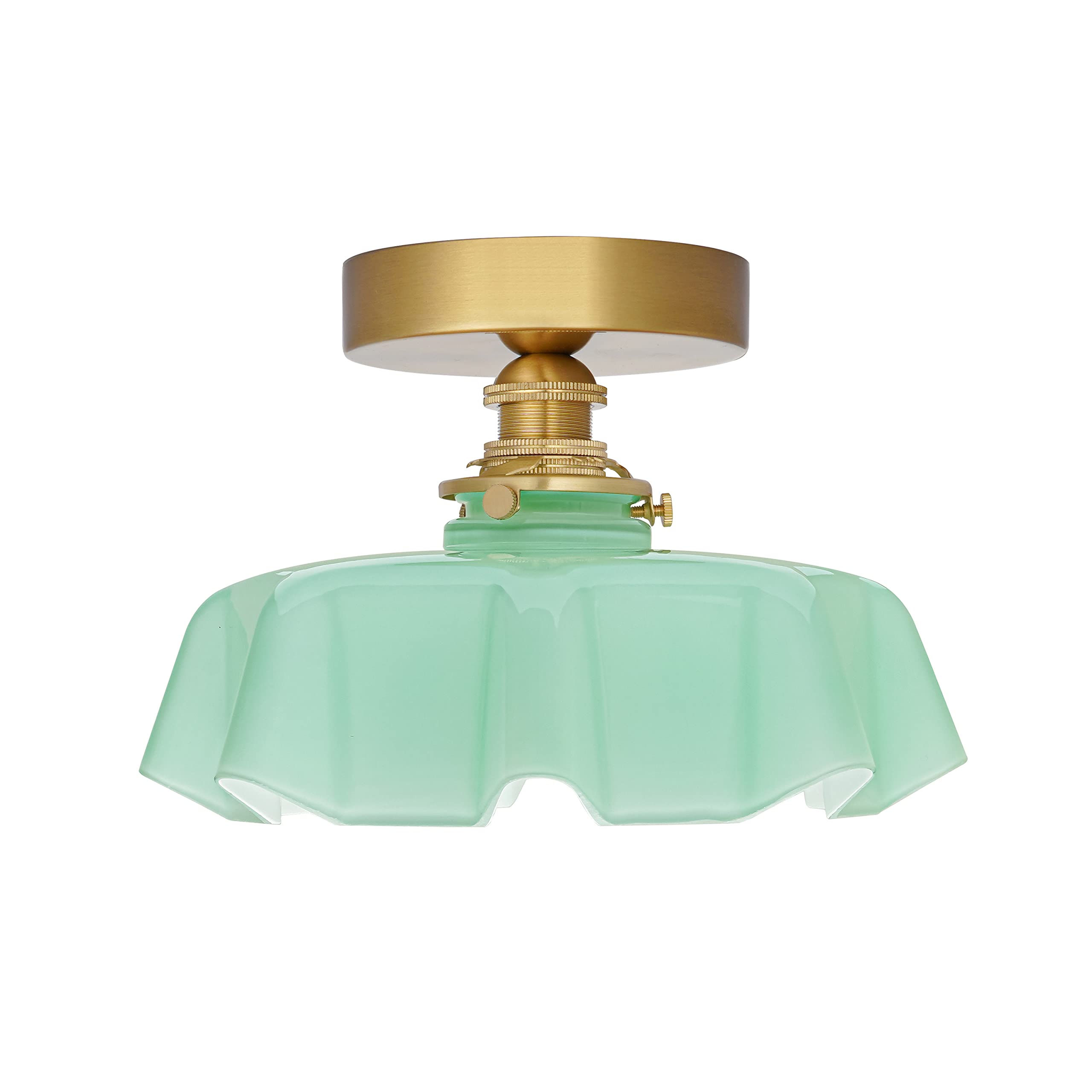 DSMJFU Brass Semi Flush Mount Ceiling Light, Cute Small Green Glass Flush Mount Ceiling Light, Porch Ceiling Light Fixtures, Flo