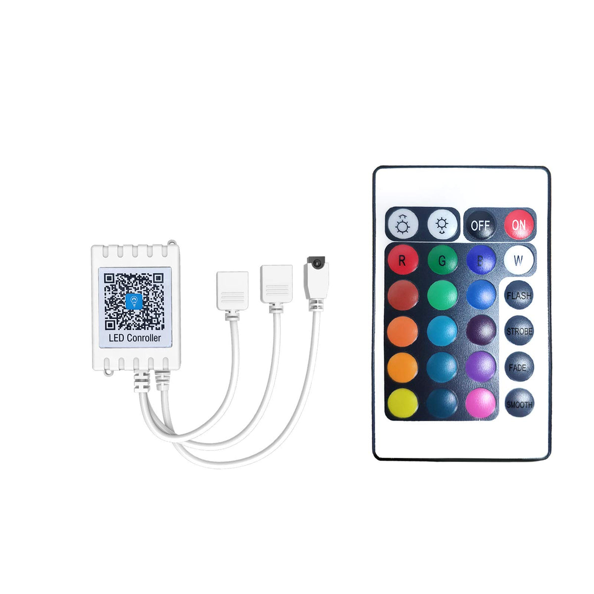 DAYBETTER Updated Bluetooth Remote Control for RGB LED Light Strips, 2 Ports 24 Key 4 Pin Output Dimmable LED Strip Lights Volta