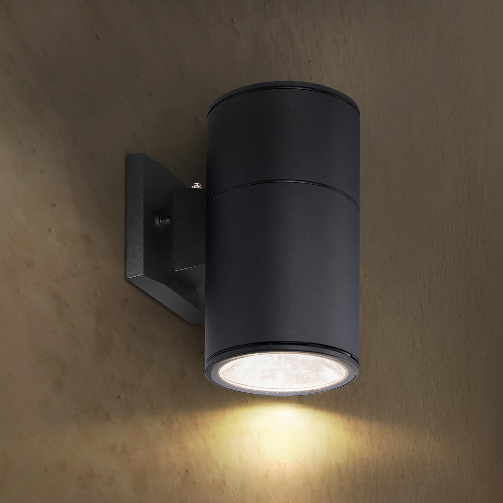 Asd 1-Way Round Cylinder Wall Light Fixture, Photocell, 60W E26, Waterproof, Black, Model A-Oclr-1Apc-Bk