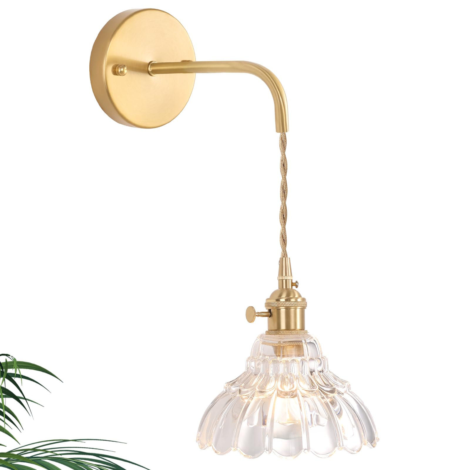 Shenmoyl Vintage Wall Sconce, Brass, Adjustable Chain, Hardwired, Lily of the Valley-Clear, Model 1-9492