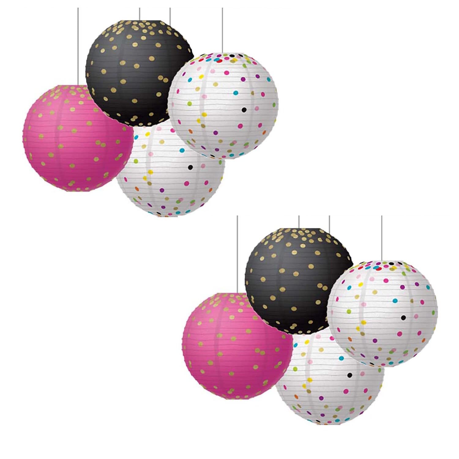 Gold Foil & Confetti 8'' Hanging Paper Lanterns, 6 Per Pack, 2 Packs