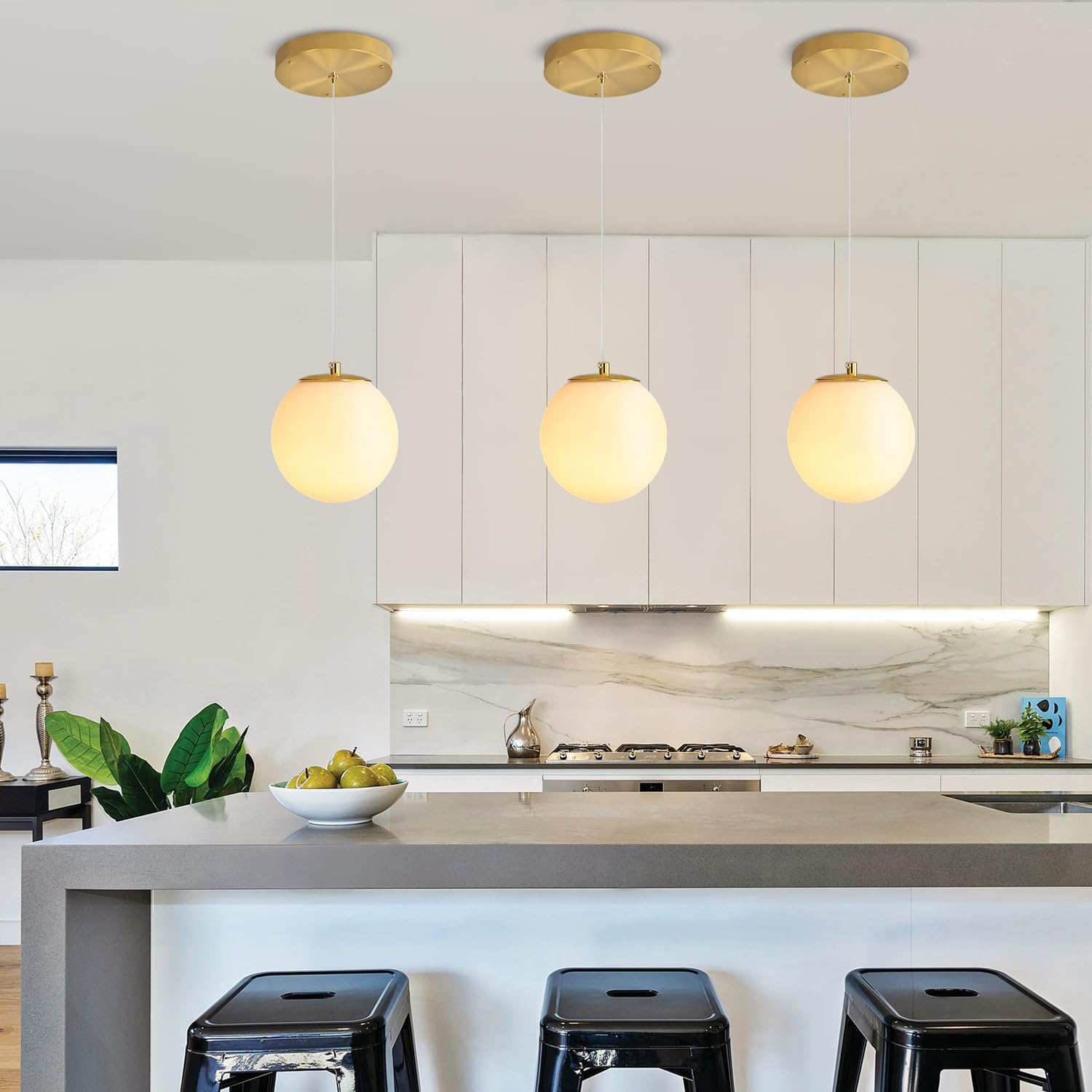 Ykolupty Pendant Lighting Gold Globe Pendant Light Fixture Mid Century Chandelier 1-Light Hanging Fixture For Kitchen Island Adjustable Length Indoor Lighting For Dinning Room Bedroom