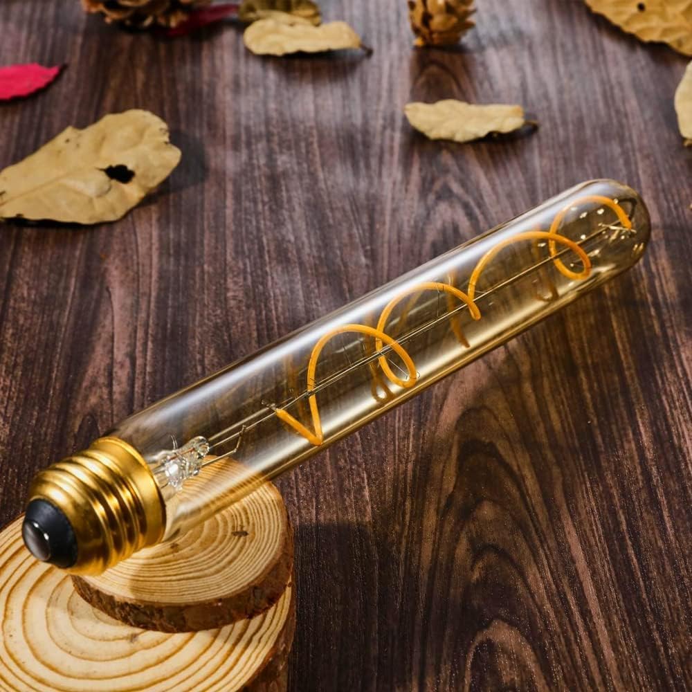 Leools T10 Long Tubular Light Bulb,60 Watt Equivalent E26 Base Amber Vintage Edison Bulb 6W Dimmable Tubular Antique Style Decor