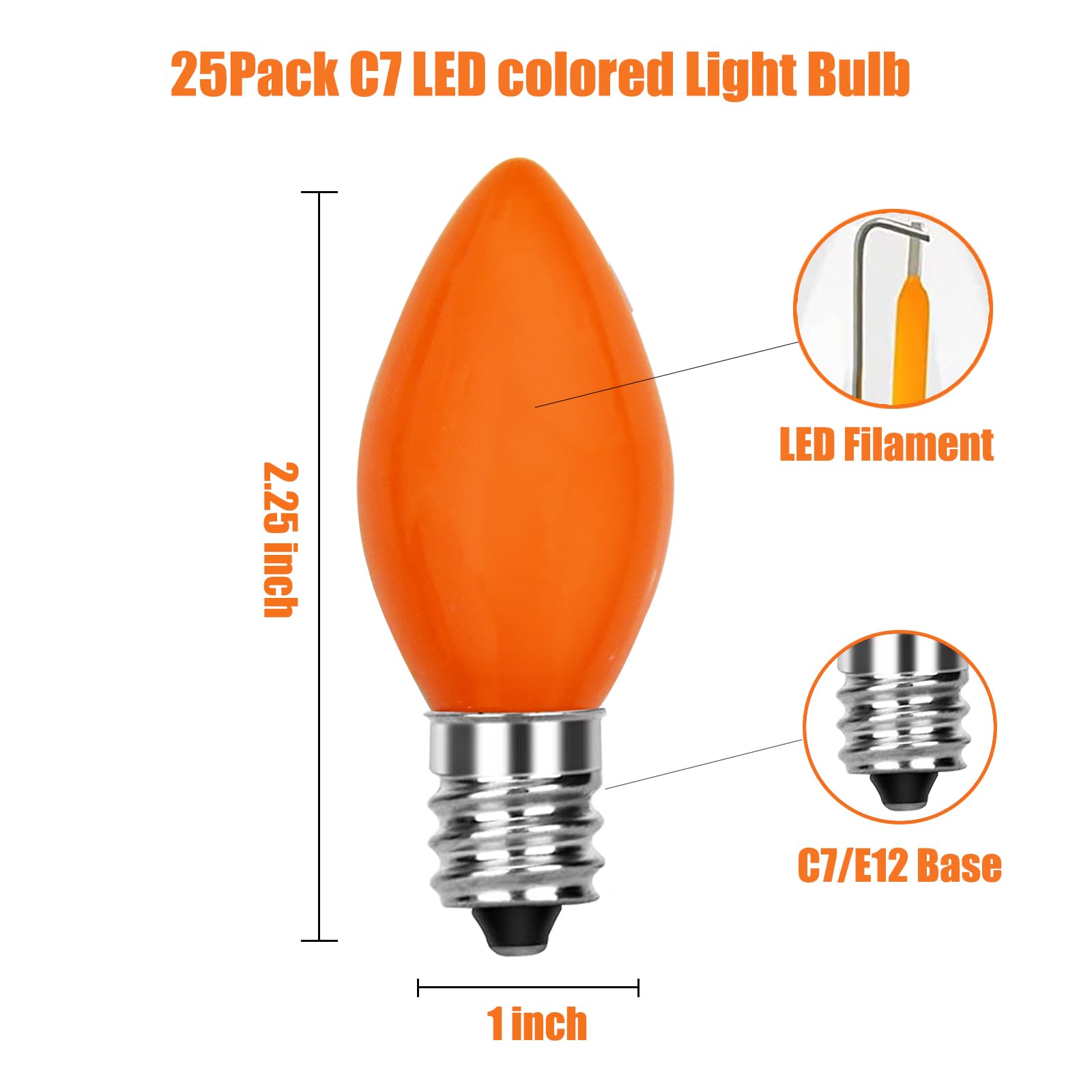 Cbebew C7 Led Christmas Replacement Bulbs  25 Pack C7 Multicolor Led Light Bulbs  Vintage Christmas String Light Bulbs For Indoor Outdoor Backyard Xmas Tree Decor  C7/E12 Candelabra Base