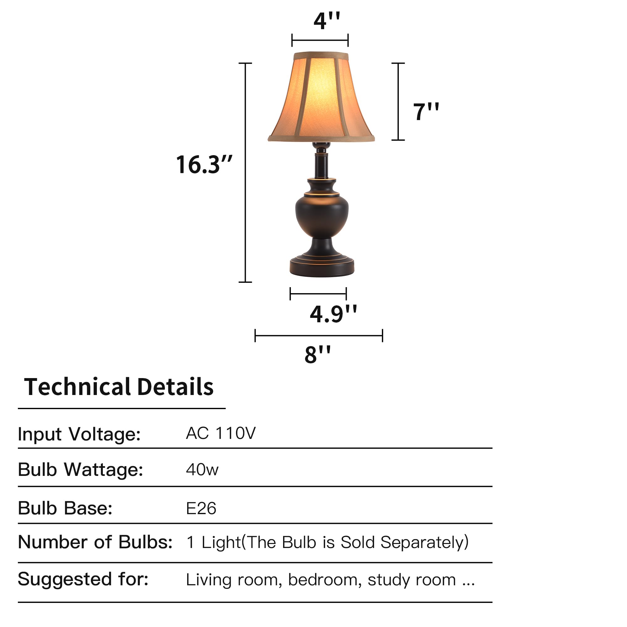Smeike Traditional Table Lamp, Desk Lamp For Living Room With Fabric Shade, Vintage Bedside Lamp Bronze Brown Finish For Bedroom