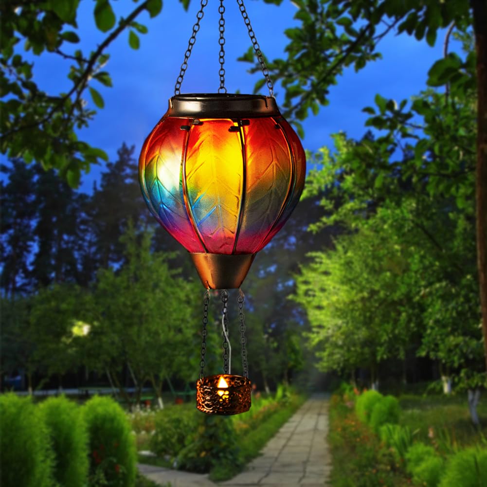 Starsoul Hot Air Balloon Solar Lantern With Candle Holder Solar Hot Air Balloon Flickering Flame Hanging Garden Light Waterproof
