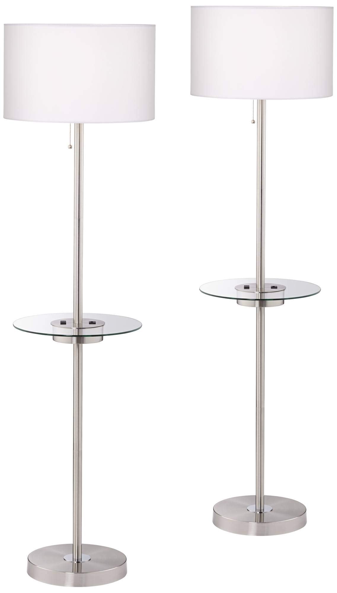 360 Lighting Caper Modern Floor Lamps 60.5'' Tall Set Of 2 With Tray Table Usb And Ac Power Outlet Brushed Nickel White Fabric D