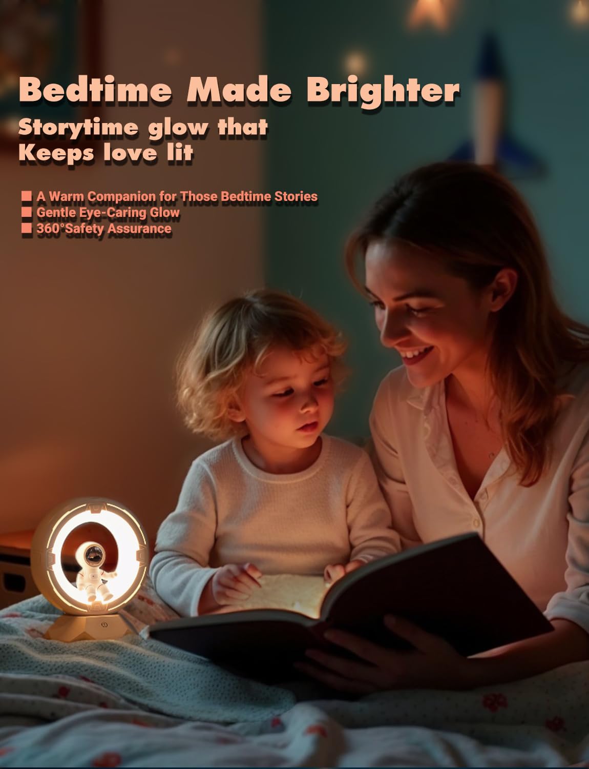 ILLUMYN Night Light Kids, Astronaut Space Night Light Lamp with 9-Level Cold Warm Light Rechargeable Dimmable Tap Touch Nightlig
