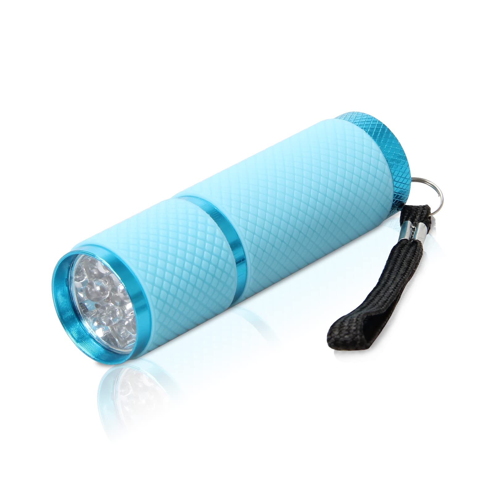 AHIER LED Flashlights, 9 Glow in Dark Rubber Coated, Portable for Camping & Hiking, Blue, Model ALLC-ButtonLED-4P