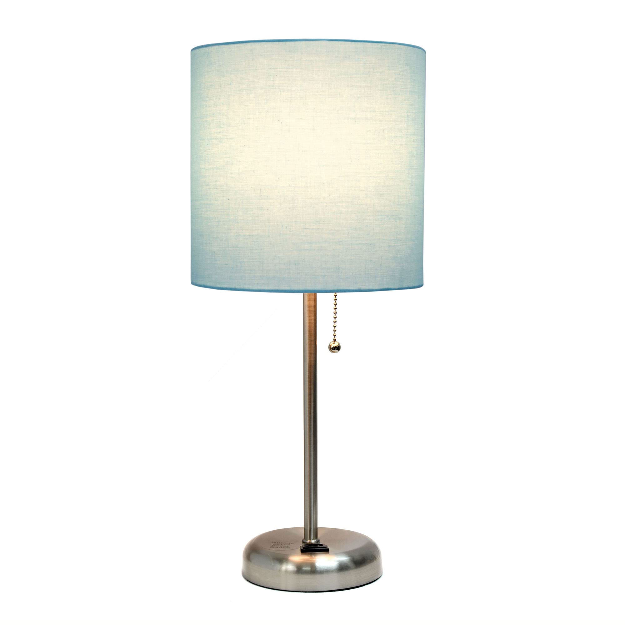 Creekwood Home Oslo 19.5&quot; Metal Table Lamp, Brushed Steel & Aqua Drum Shade