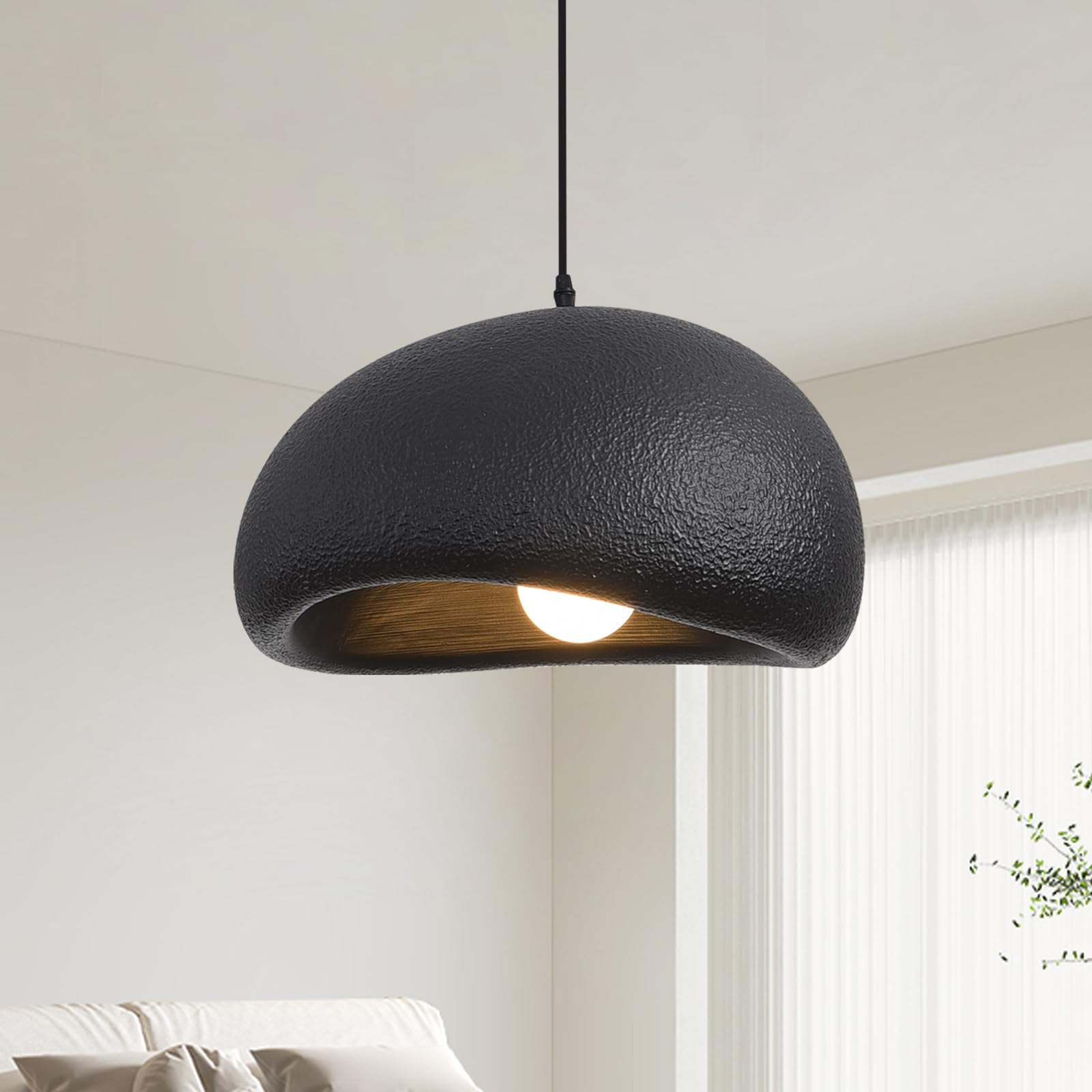 Fivemengo 15.7in Wabi Sabi Pendant Lights Kitchen Island Lighting Fixture Ceiling Mount Black Modern Japanese Lamp Japandi Chand