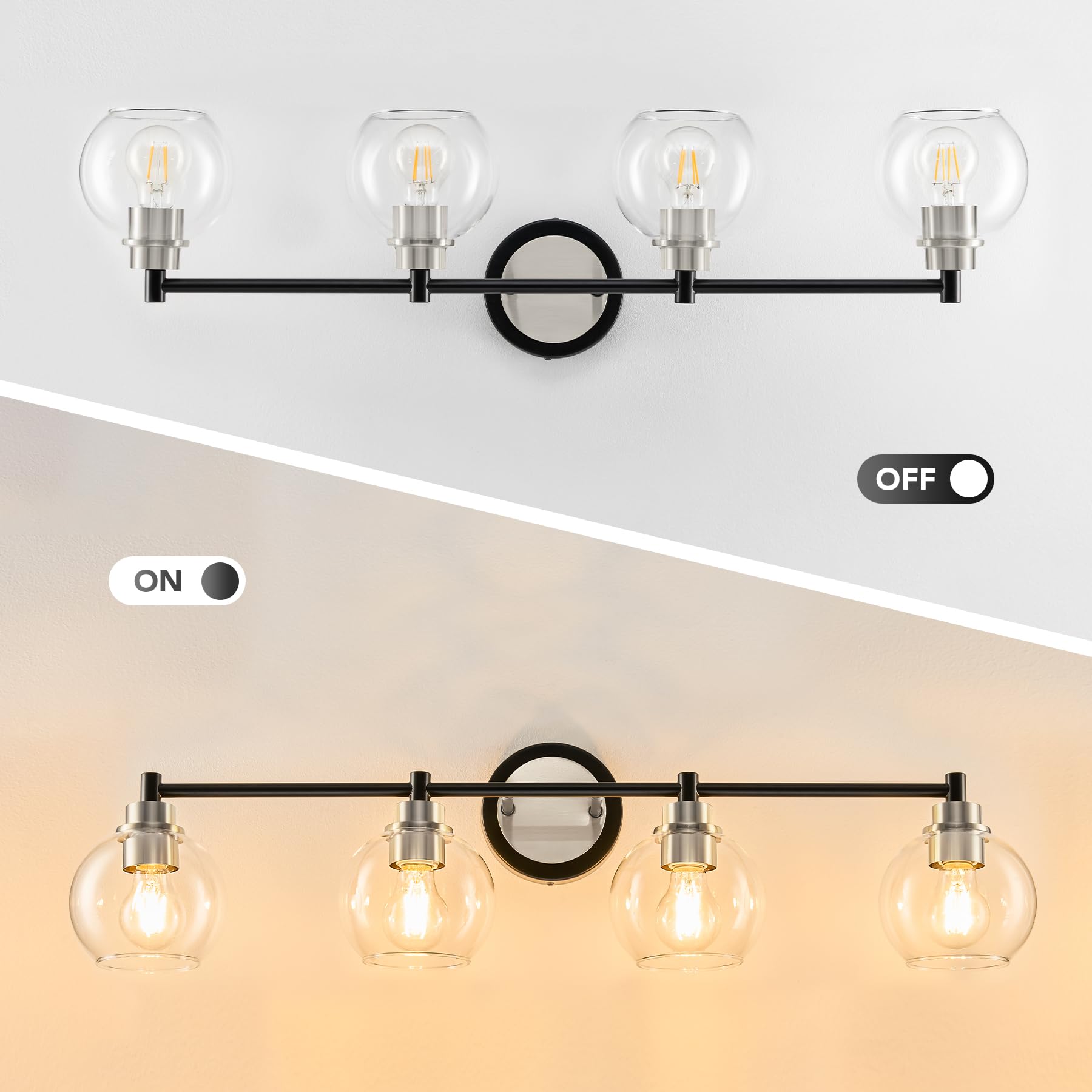 VONLUCE 4-Light Vanity Light Fixtures with Globe Glass Shades, Brushed Nickel Finish, Model HCF-15Y4-NB, Ideal for Bathroom, Bedroom, Hallway