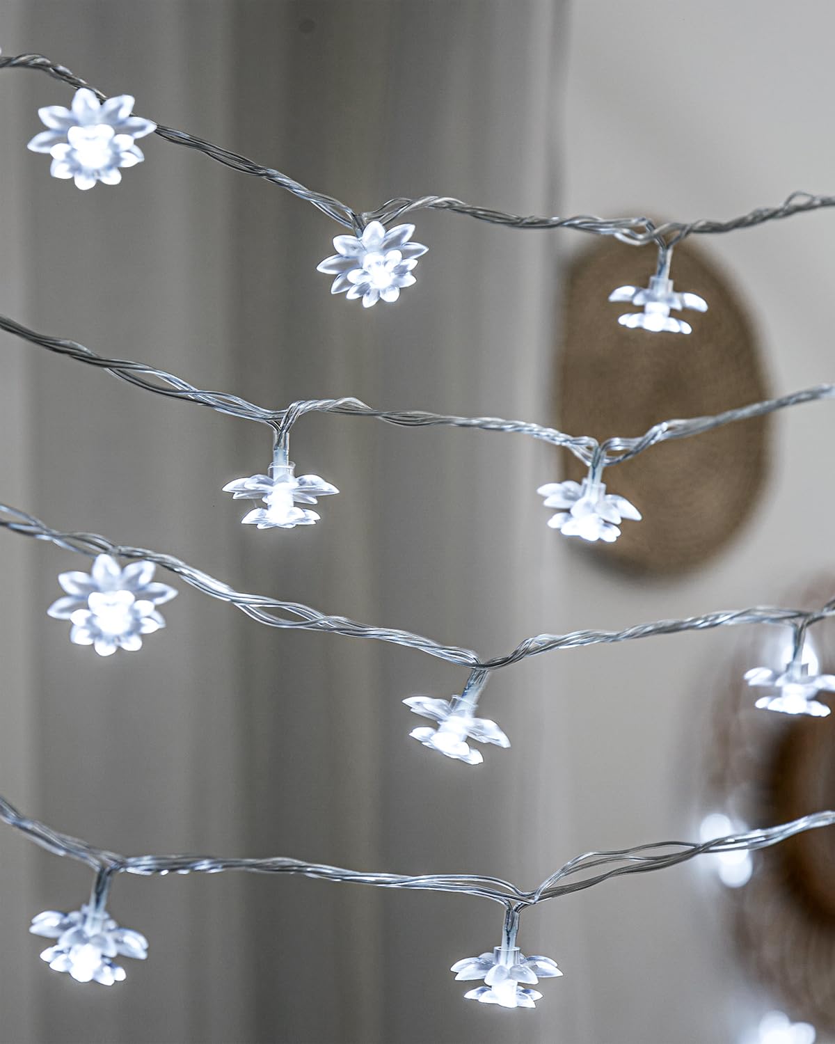 JOLYMOLY Flower String Lights 100 LED Fairy Lights 59ft Cool White FX-SL003 Plug-in with Remote Timer for Indoor Outdoor Decor