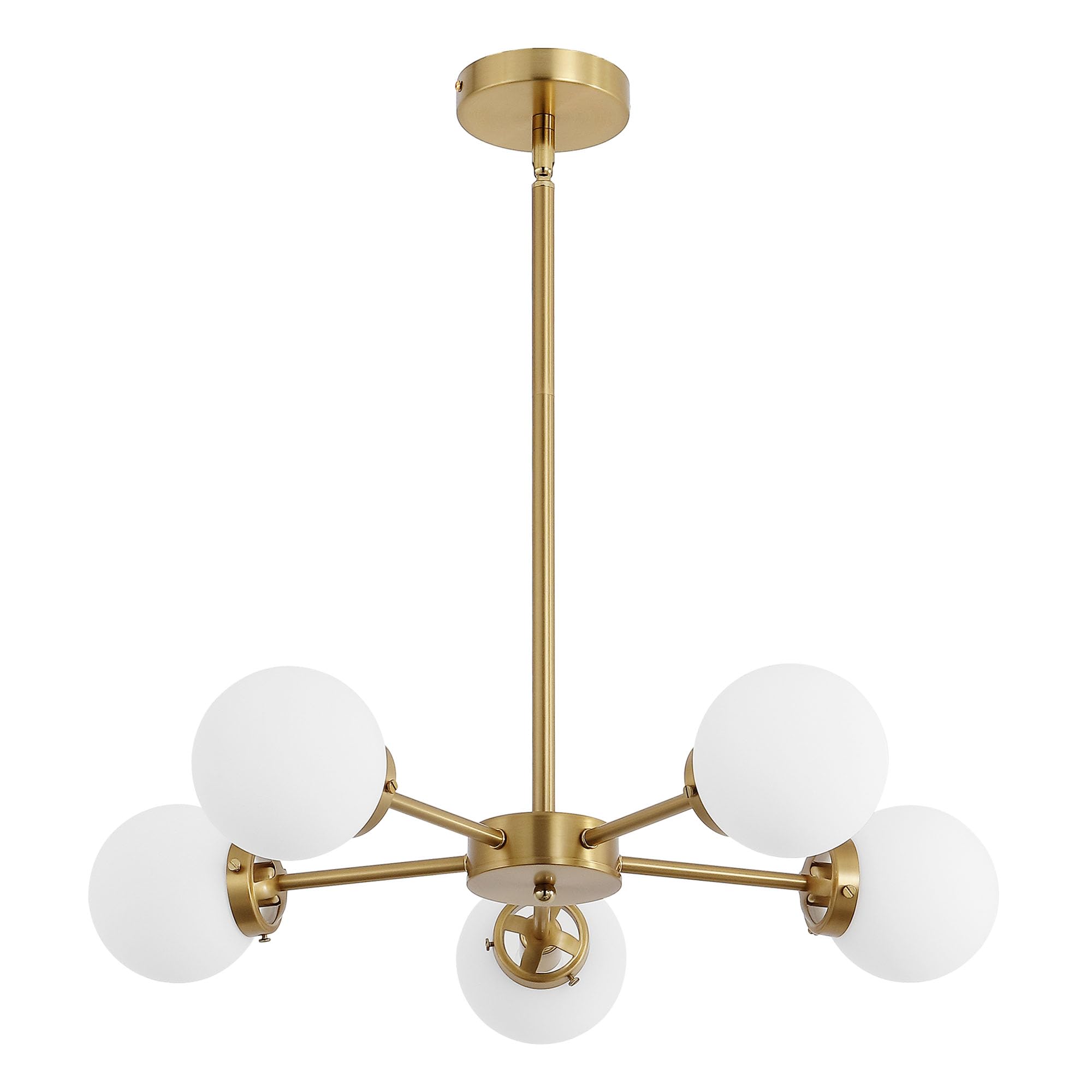 WINGBO 8-Light Sputnik Chandelier, Modern Pendant Light Fixture with 4.7" Opal White Glass Globe Shade for Flat and Slop Ceiling, Height Adjustable for Kitchen Living Room Dining Room Bedroom, Gold