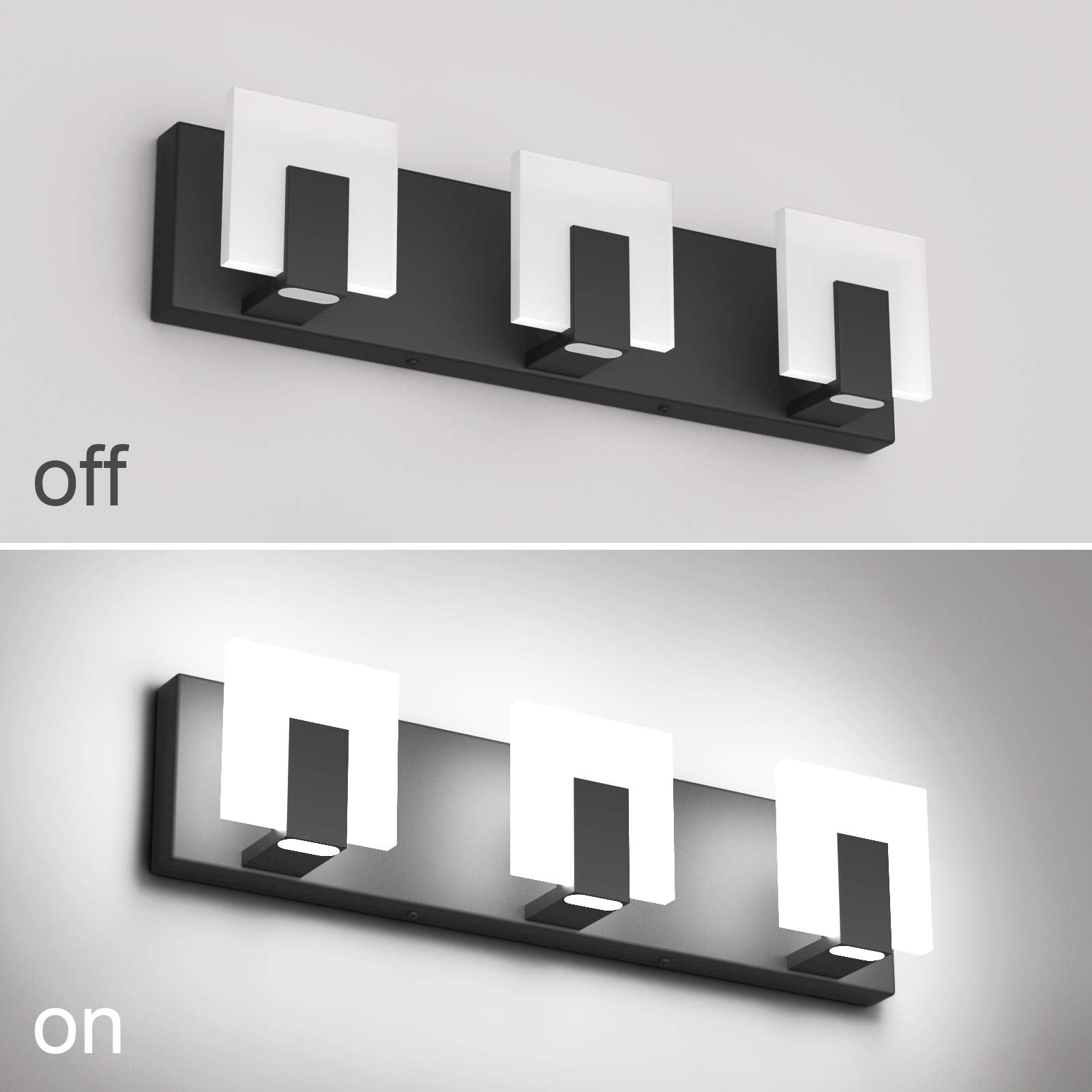 Aipsun Modern Black Led Vanity Light Fixture, 3 Lights, Aluminum, Model Gw-1105, Up And Down Design For Bathroom Over Mirror