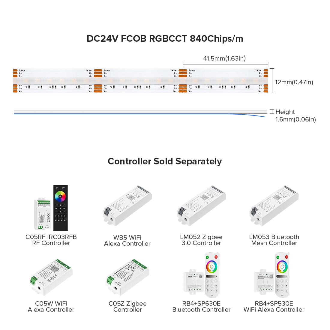 Btf-Lighting Fcob Cob Led Strip Rgbcct Color Changing 16.4Ft 840Led/M Flexible High Density Light Rgb+Cct Tunable 3000K-6000K Dc