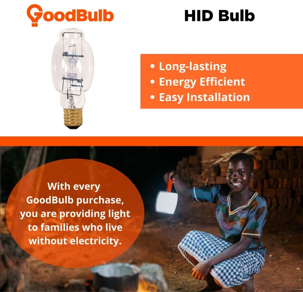 Goodbulb 250-Watt Metal Halide Hid Light Bulb E39 Base Bt28 Ansi Code M58 High Output Hid Light 4000K Cool White Light Color Clear Finish Car Dealership Lighting Pack Of 2 Bulbs