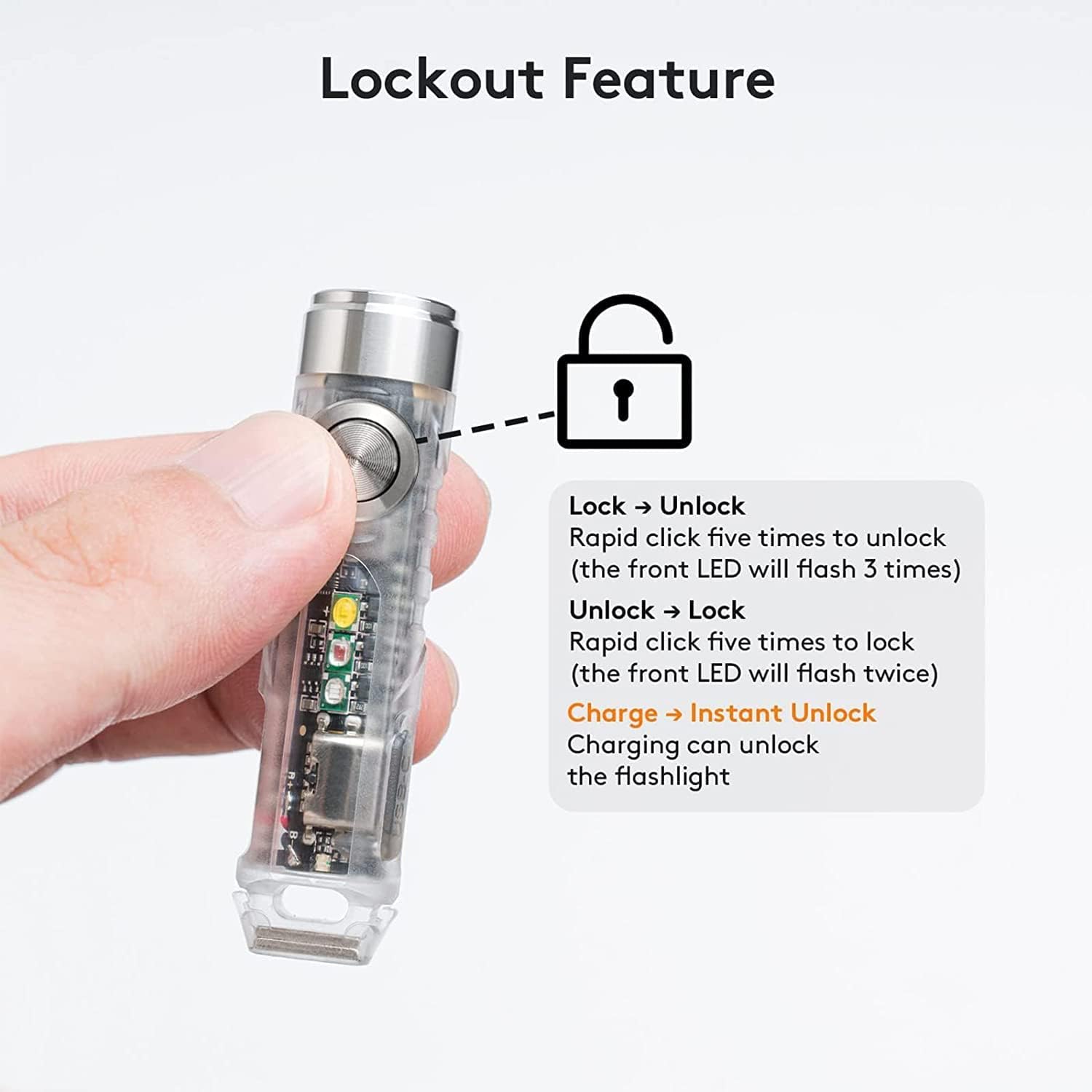 RovyVon A8 Keychain Flashlight, 650 Lumen, USB-C Rechargeable, Amber/Red/Blue, Pocket-Sized EDC, Polycarbonate