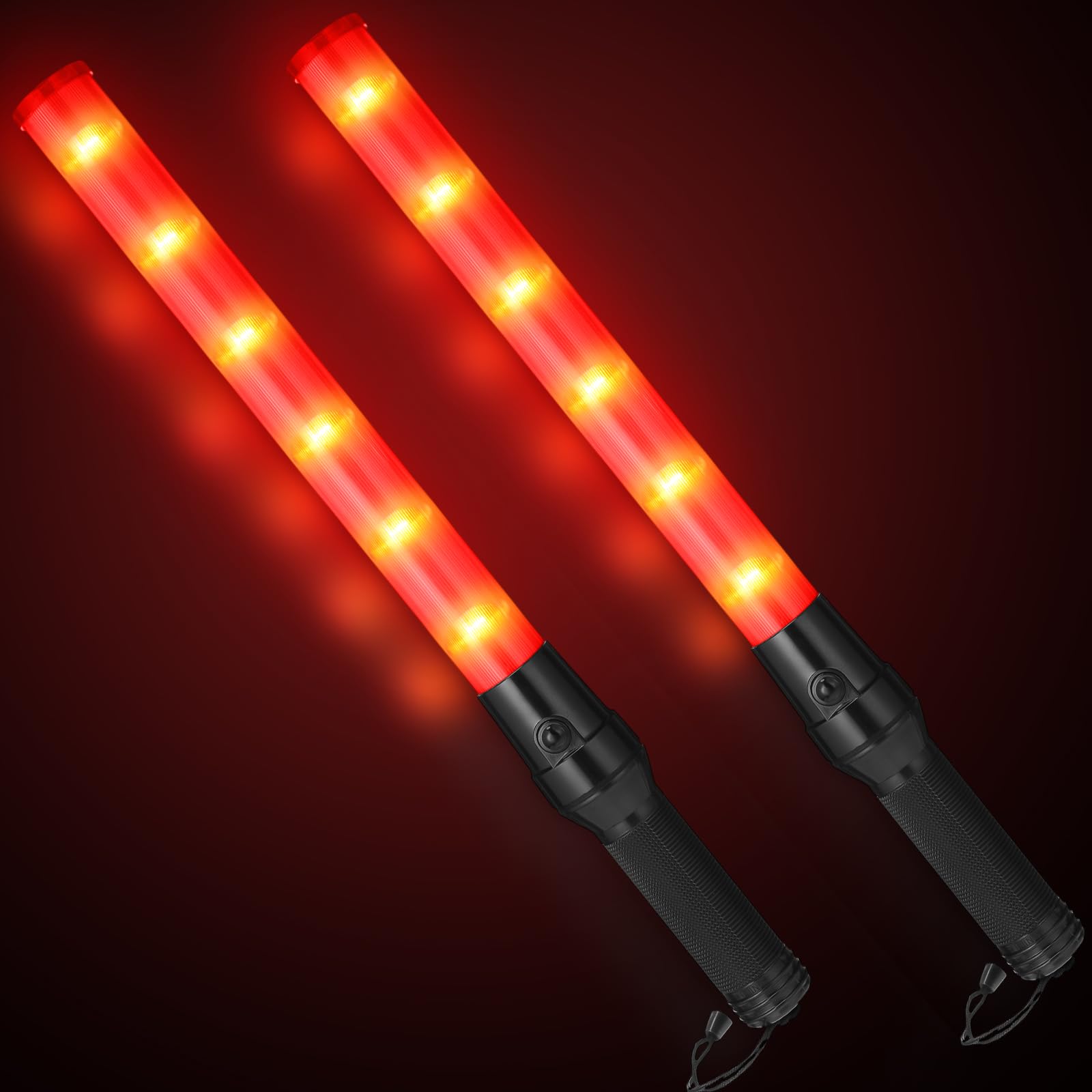 Weewooday 2 Pack 21 Inch Traffic Wand, LED Signal Safety Air Traffic Control Wands with Flashlight Baton with 3 Flashing Modes, 