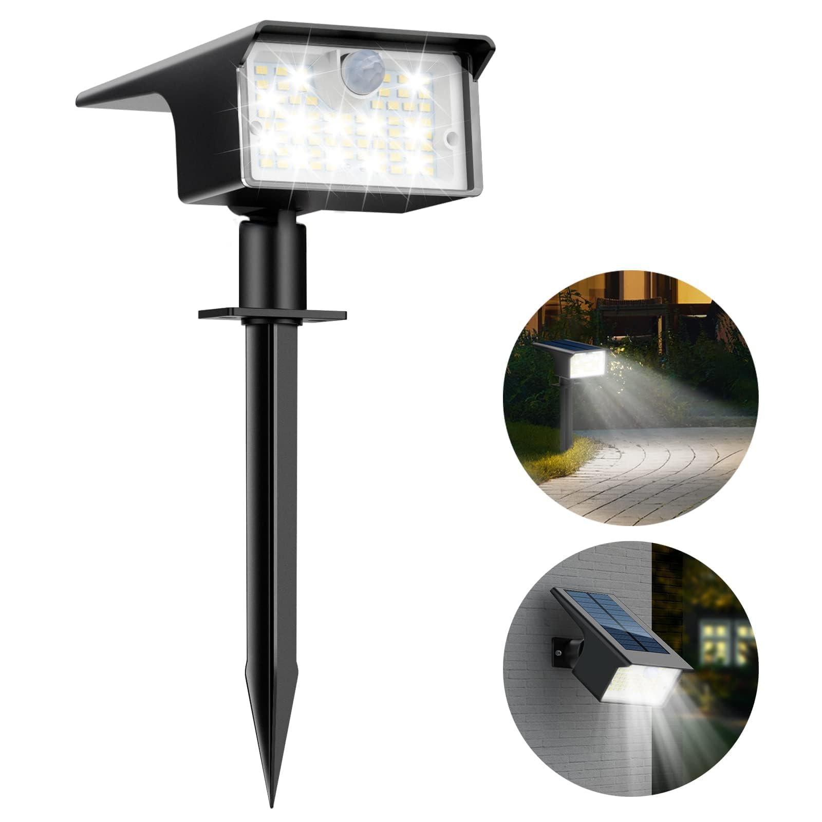 Nipify Solar Spot Lights, 3 Modes 62LED Outdoor Motion Sensor, Waterproof 2-in-1 Solar Landscape Lighting LED Garden Lights for 