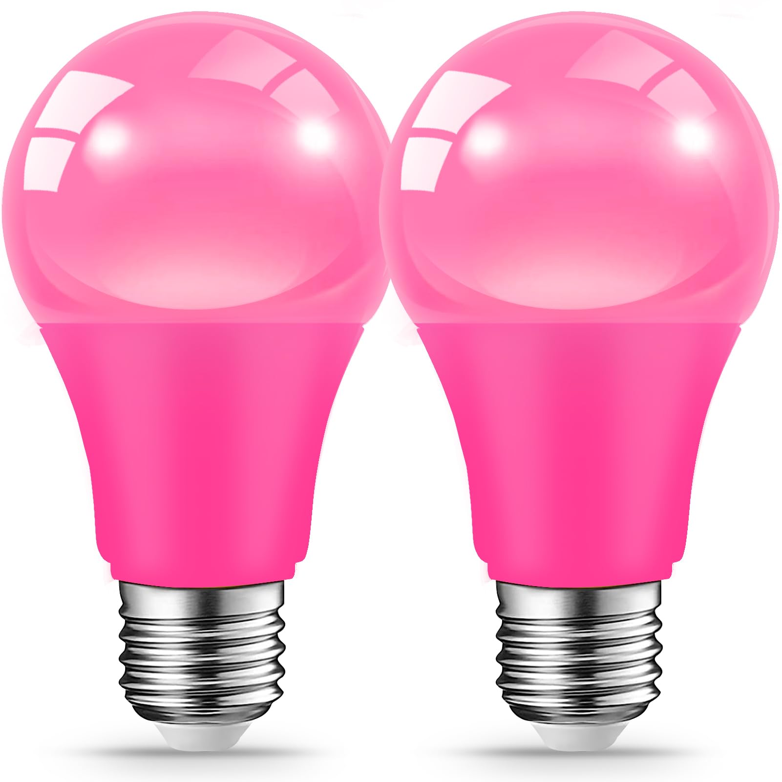 JAHEKS LED Pink Light Bulbs for Outdoor Indoor, 9W(60W Equivalent) E26 Base Pink Bulb for Christmas, Halloween,Wedding,Party,Bar,Porch,Holiday Lighting,Home Decor, 2-Pack