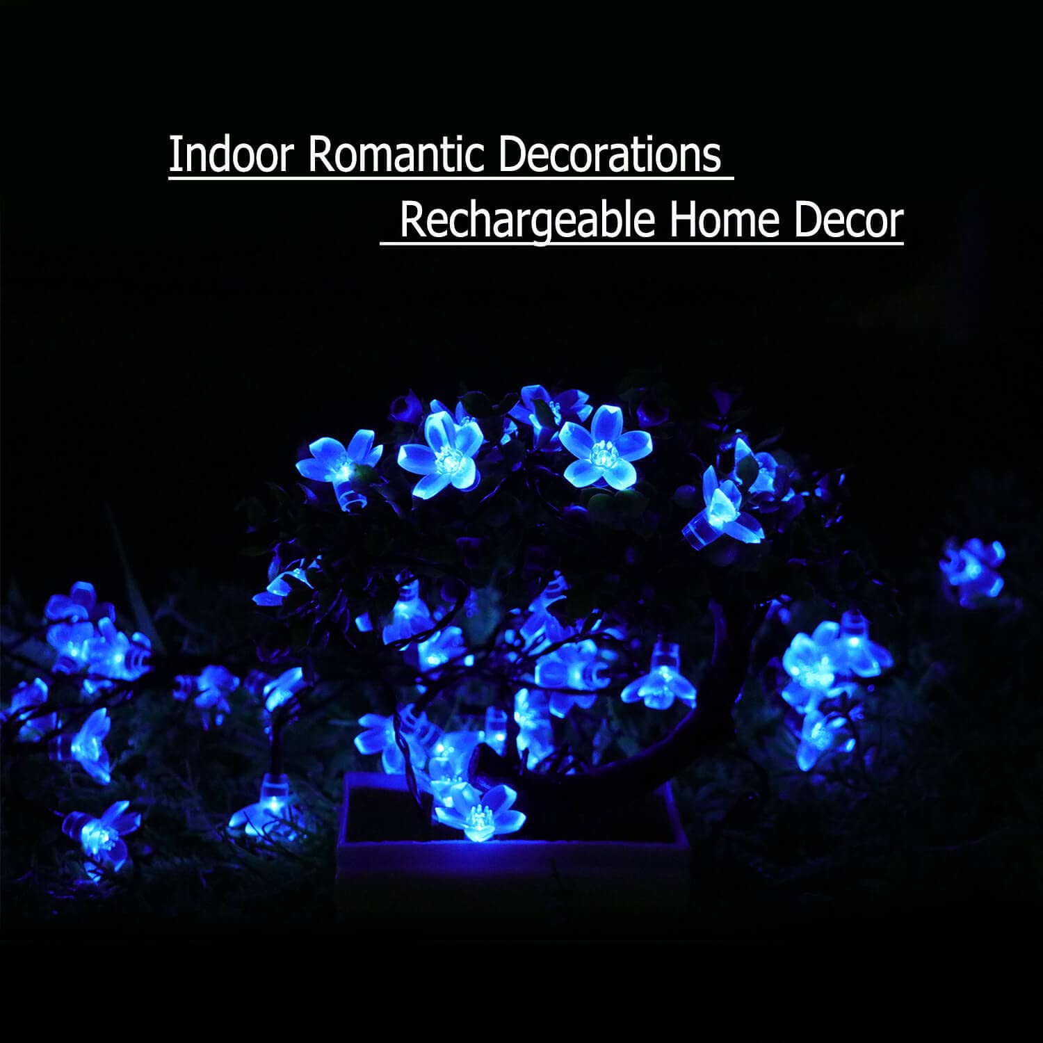 SEMILITS Solar Powered String Lights - 50 LED Flower Shaped Fairy Lights for Garden Decoration - Blue
