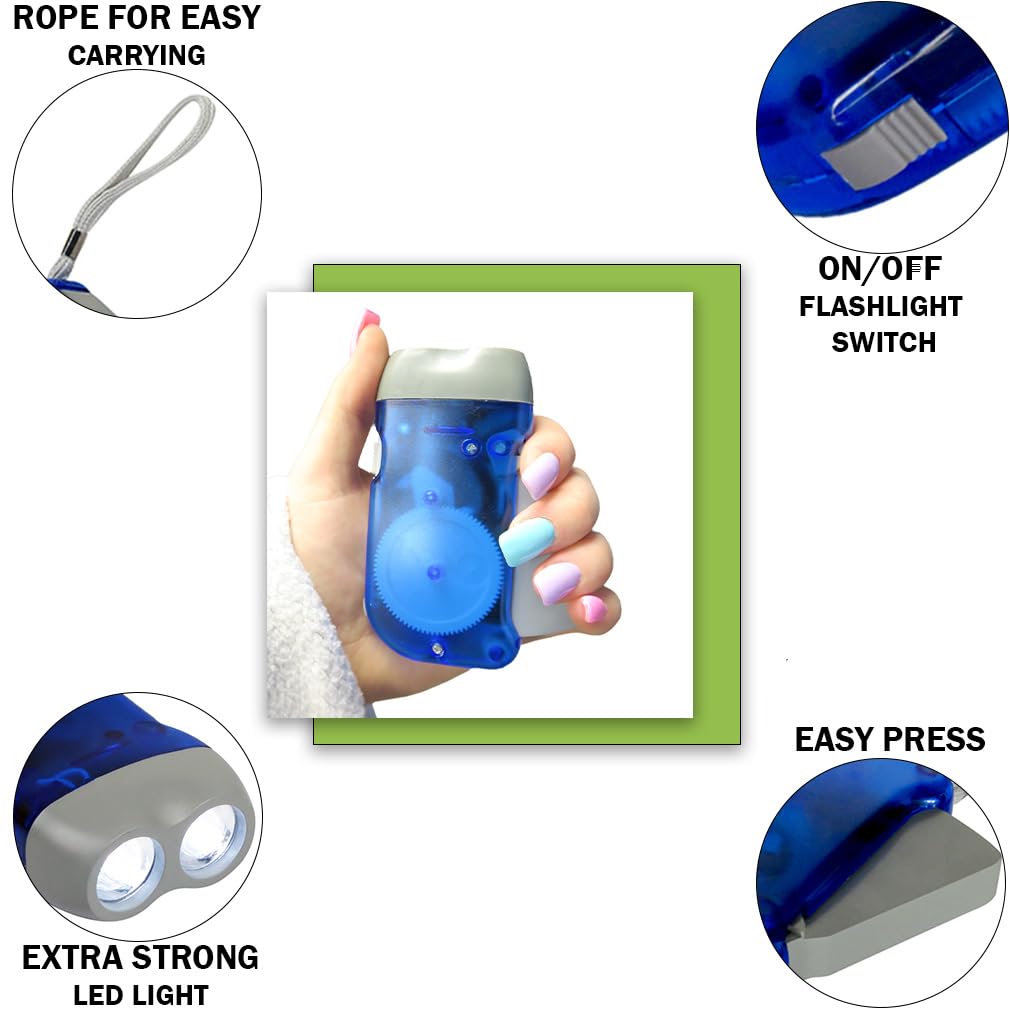 Evelots Hand Crank Emergency Flashlights - 48 Pack - Double LED Bright Lights - Blue - Ideal for Camping, Home, Car, and Outdoor Sports