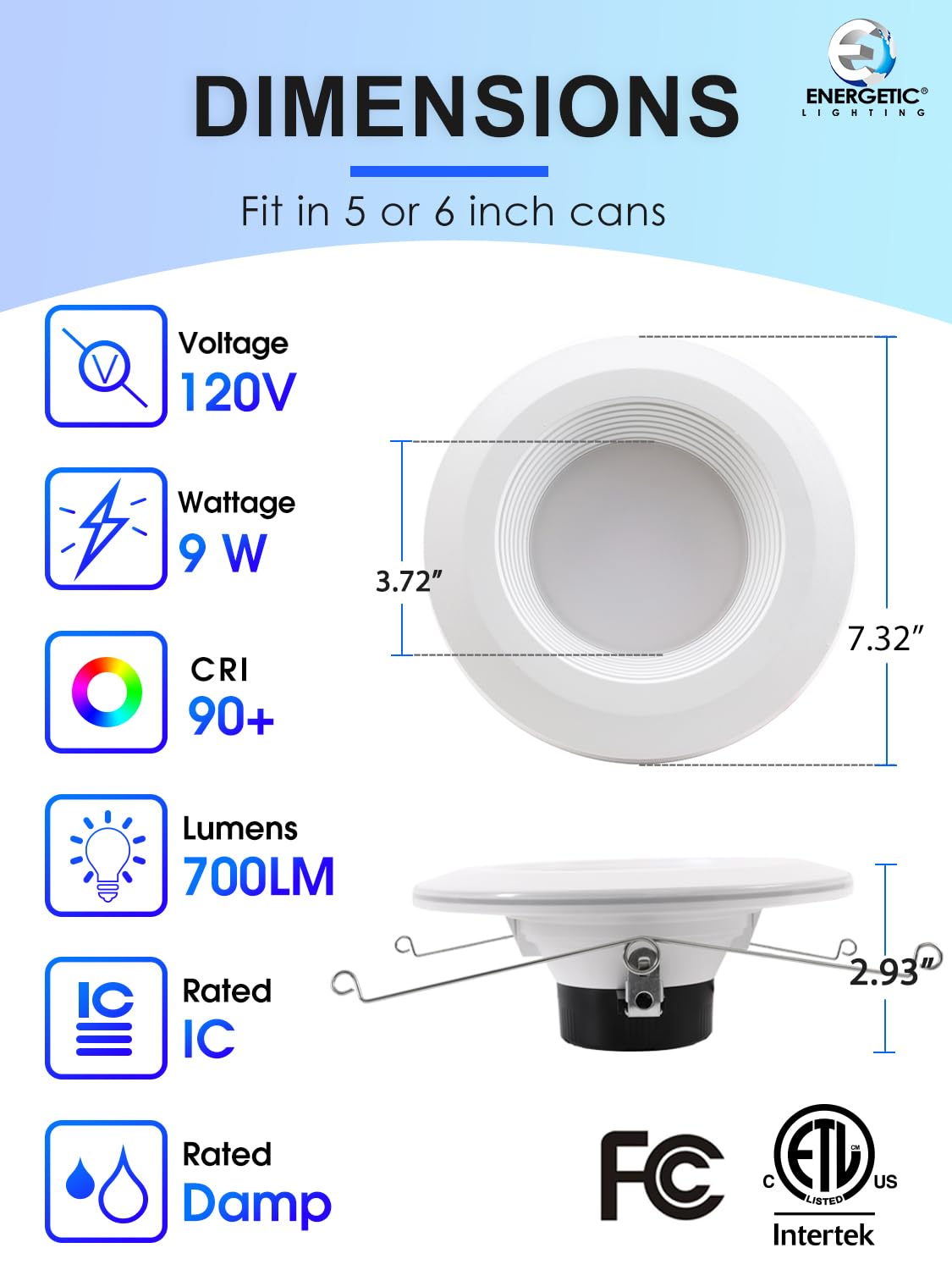 Energetic Lighting 6 Pack 6 Inch Dimmable LED Recessed Can Lights, 5000K Daylight, 9W=85W, Damp Rated, ETL Certified