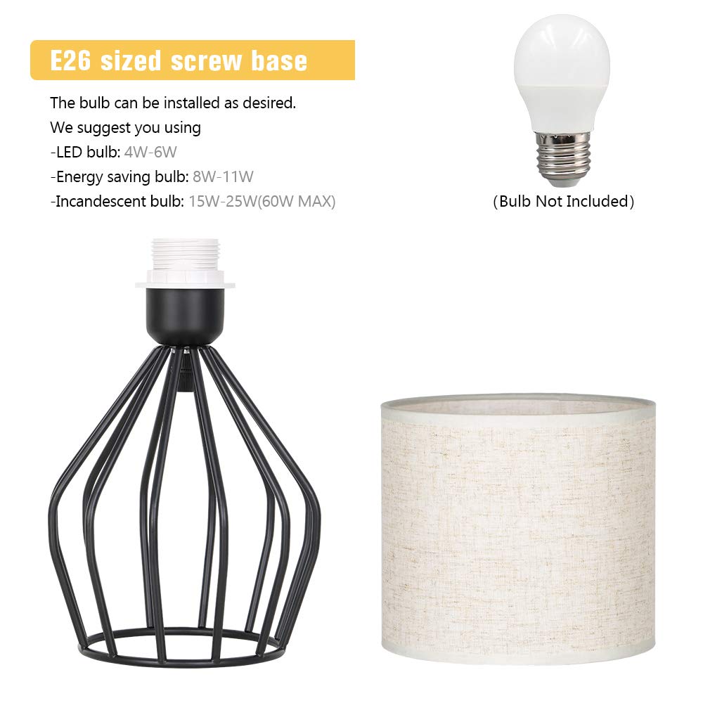 HAITRAL Black Modern Table Lamp - Minimalist Design, 13.8" x 7.1", Linen Shade, Vintage Nightstand Lamp for Bedroom & Living Room