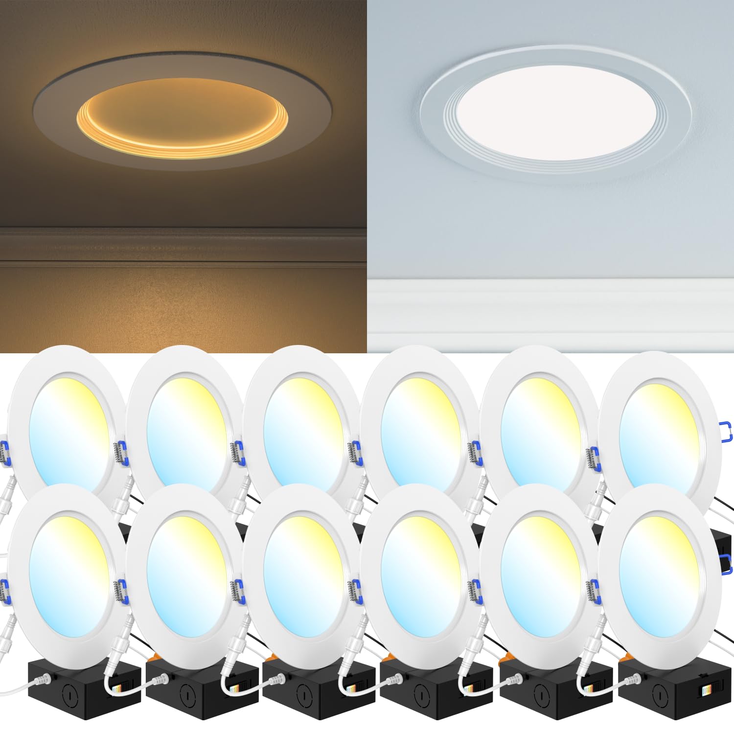 Sunco 12 Pack 6 Inch Ultra Thin LED Recessed Ceiling Lights, Dimmable, 5 CCT (2700K-6000K), Plastic, Model DL_BS6