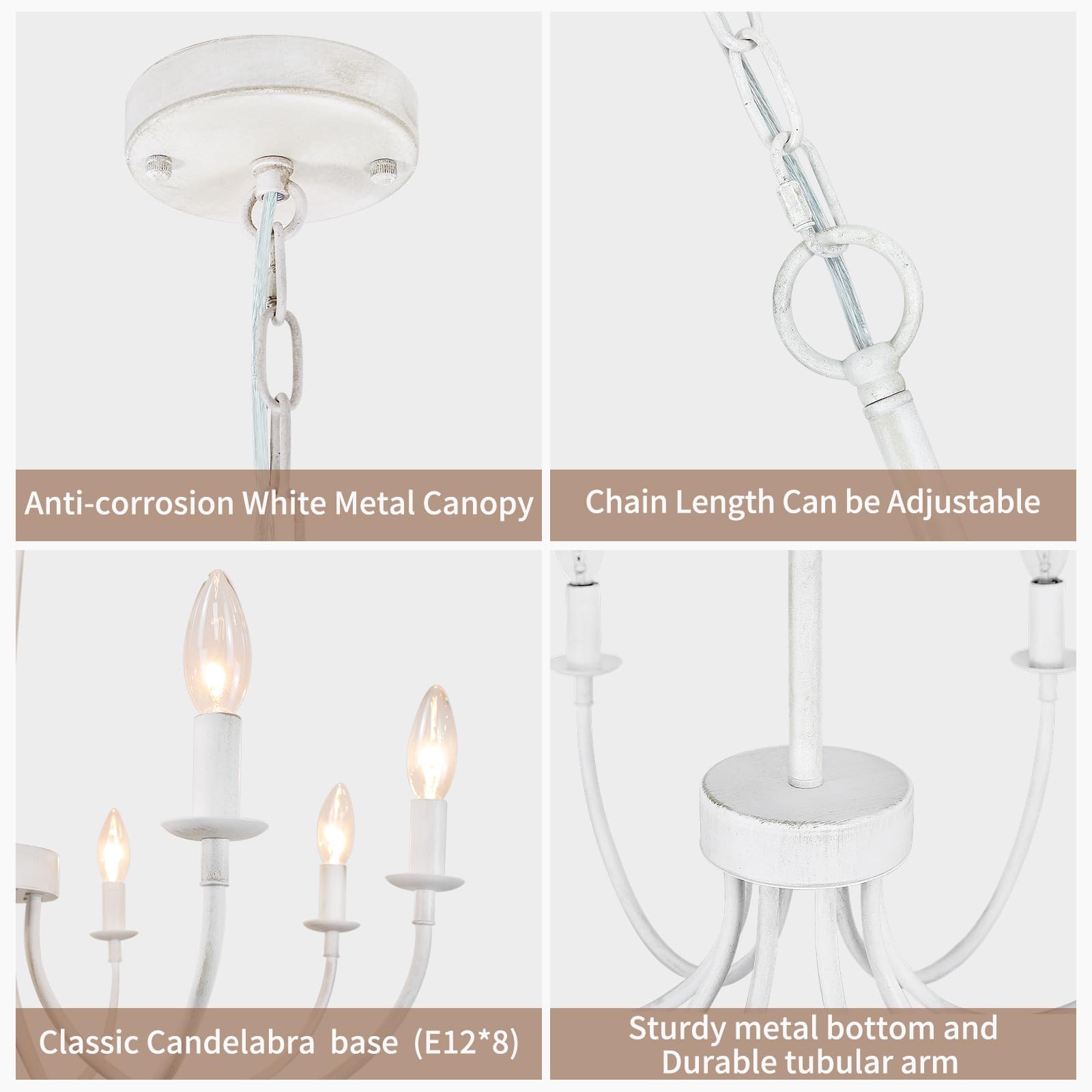 Rviezza French Country Chandelier, 8-Light Antique White Farmhouse Chandelier For Dining Room, Candle Hanging Pendant Light For
