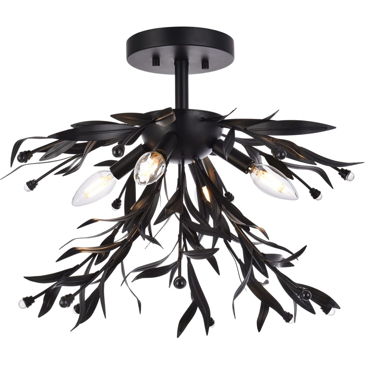 Living District 4-Light Mid-Century Flush Mount - Steel/Crystal, Black, Model LD810F19BK