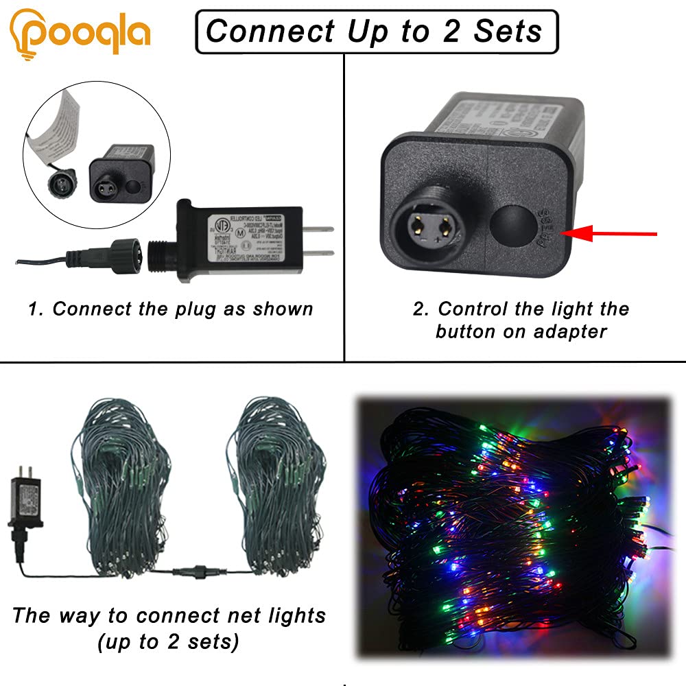 Pooqla Christmas Net Lights, 300 LED Outdoor Mesh Light 14.8x4.9 ft, Waterproof Green Wire, 8 Modes, Colorful Fairy String Decor