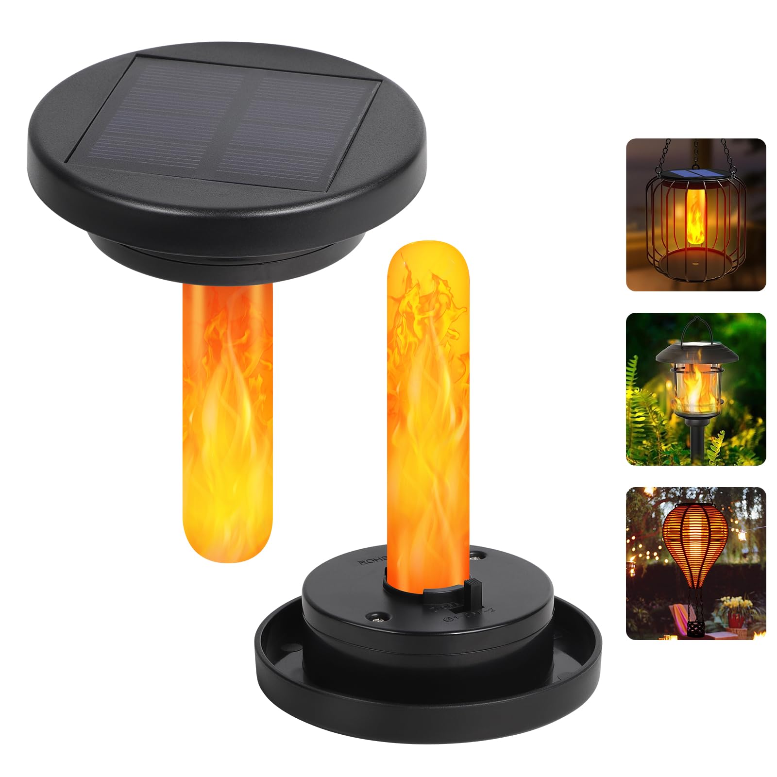Flickering Flame Solar Replacement Tops: 2.83 in Replacement Light Parts for 2.36 in, 2.42 in, 2.5 in, 2.76 in, 2.83 in Lantern 
