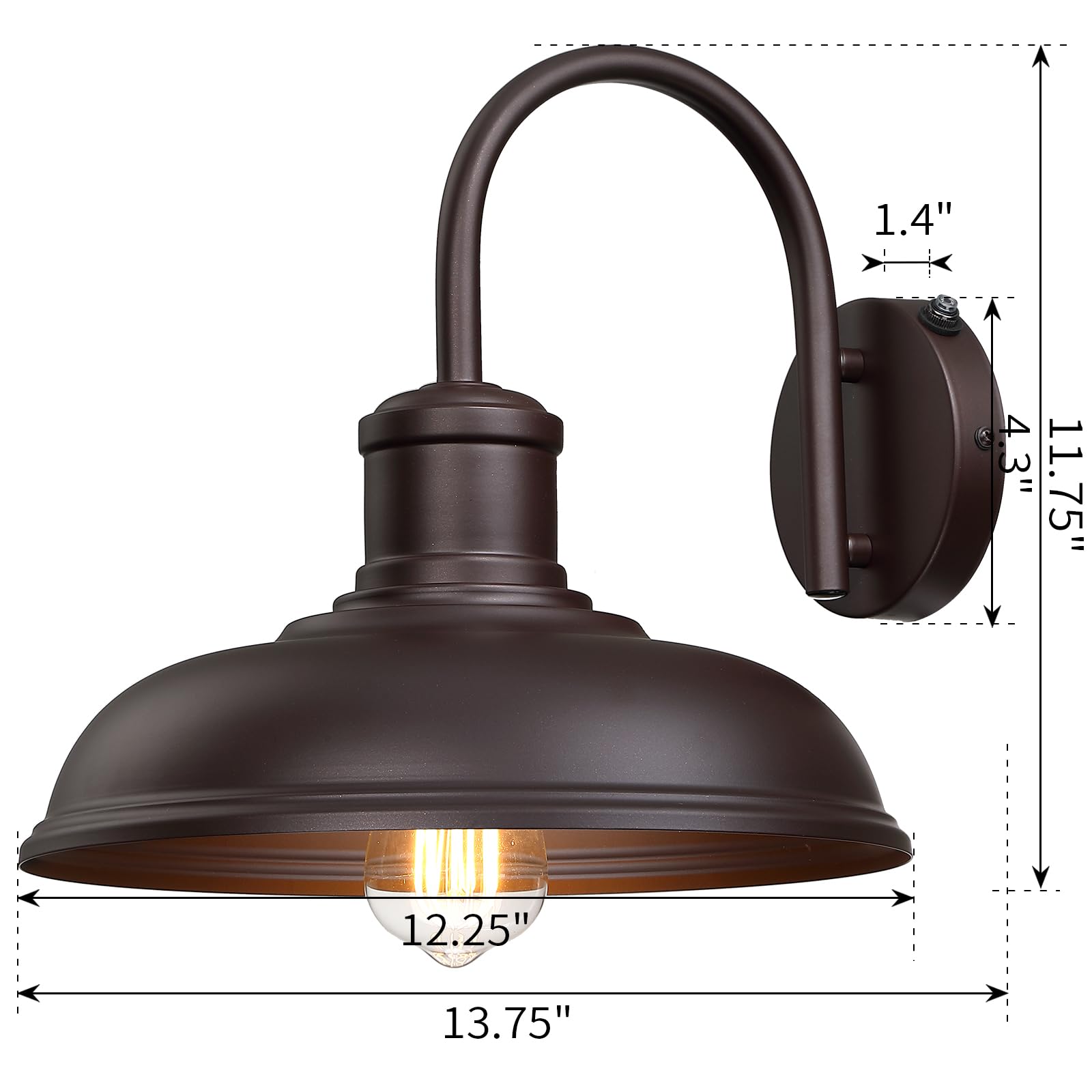Myhxq 12'' Dusk To Dawn Outdoor Gooseneck Barn Light, 2-Pack Outdoor Wall Sconce Farmhouse Exterior Light Wall Lighting Fixture