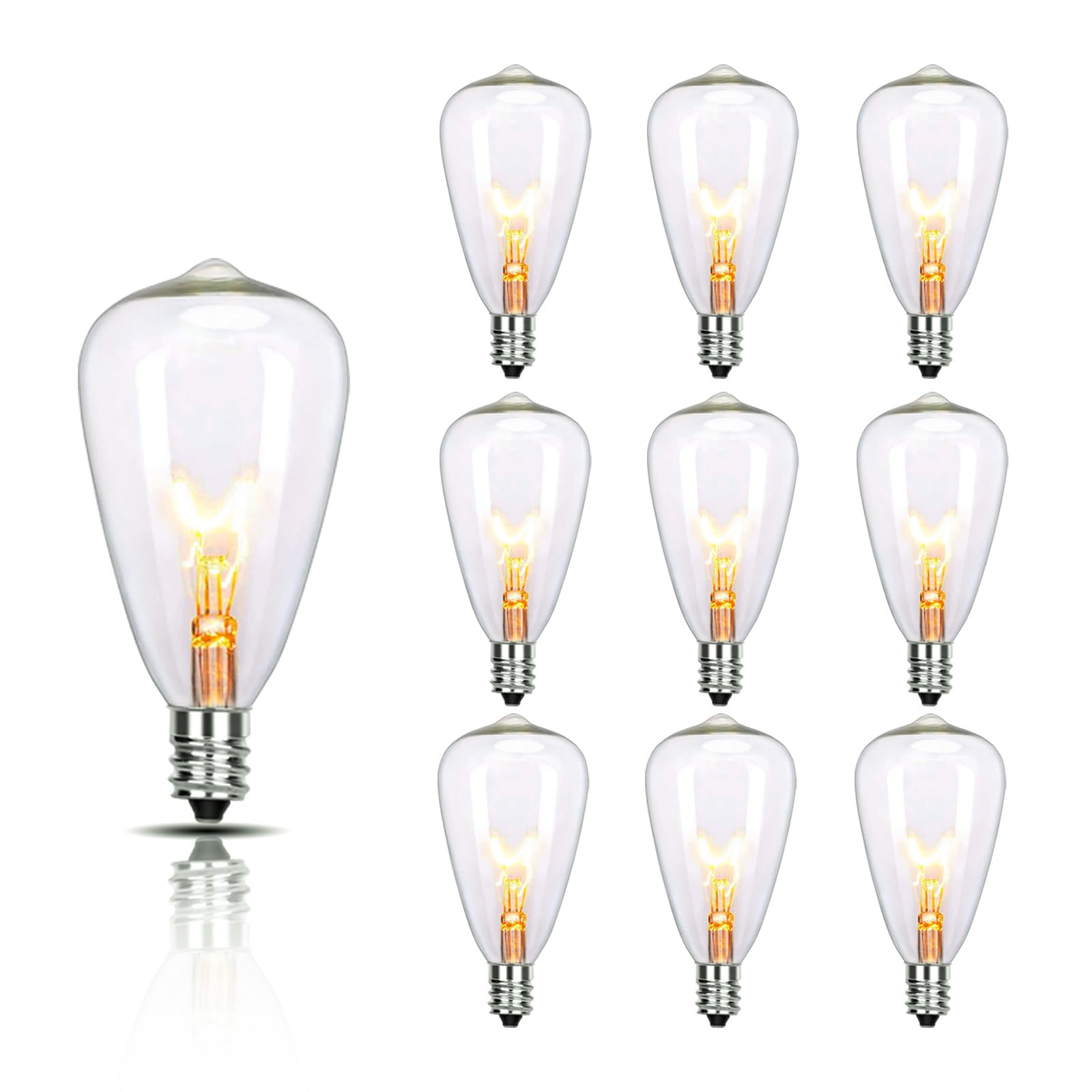Jasneniebo 10-Pack Edison Replacement Light Bulbs, 7-Watt E12/C7 Incandescent St38 Replacement Clear Glass Light Bulbs For Outdo
