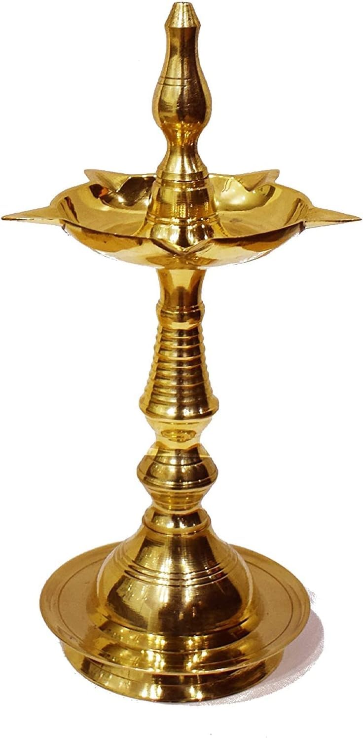 SATVIK 10 Inch Standing Brass Metal Kerala Samai Diwali Deepak for Puja Traditional Panchmahal Pooja Deepam Diya Oil Lamp Kutthu