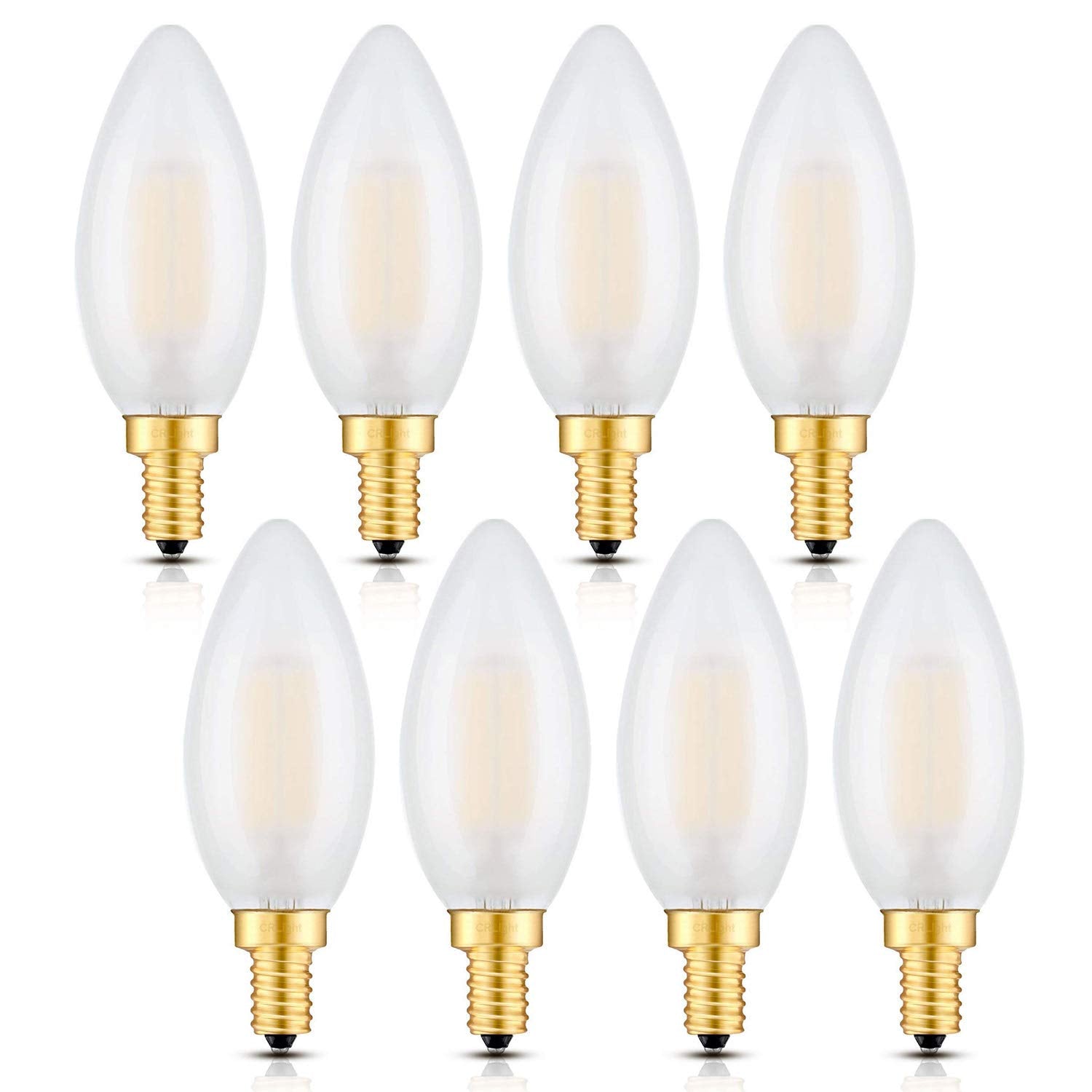 CRLight 6W Dimmable LED Candelabra Bulb, E12 Base, 600LM, Frosted Glass, 3200K Soft White, Pack of 8