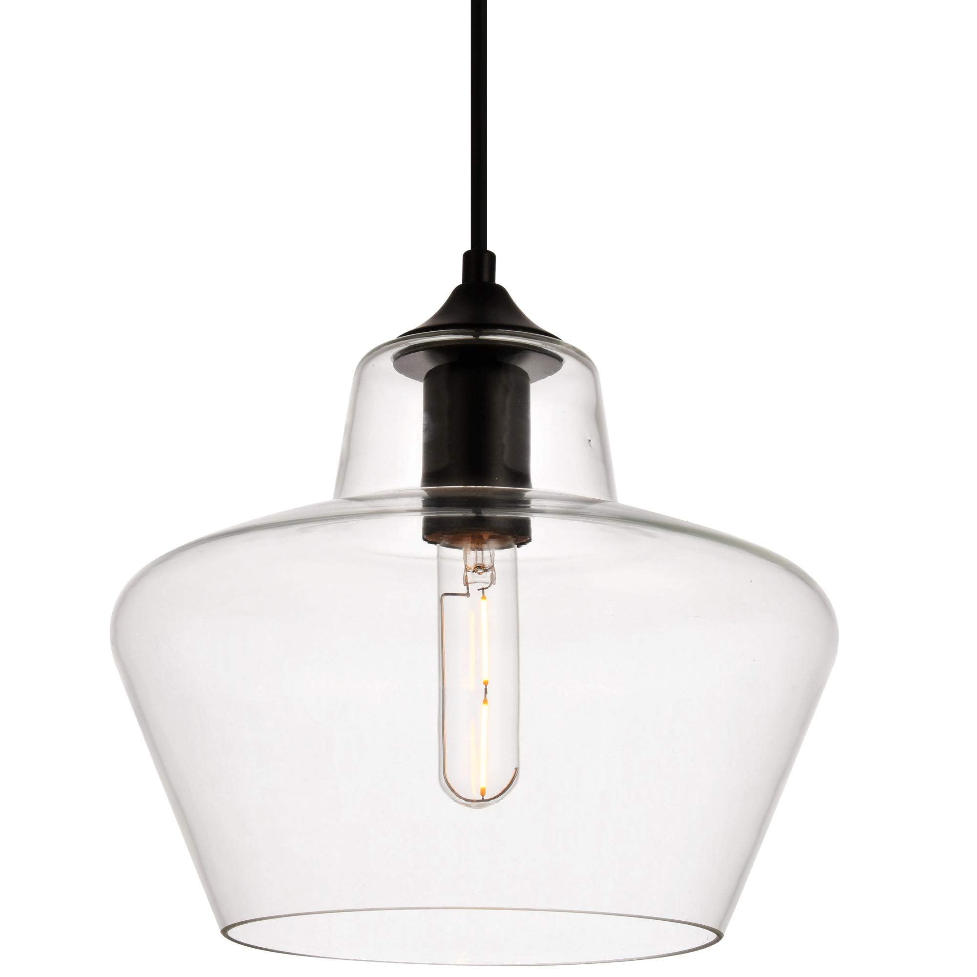 Elegant Lighting Living District Placido Collection Pendant D9.8 H9.3 Lt:1 Black and Clear Finish