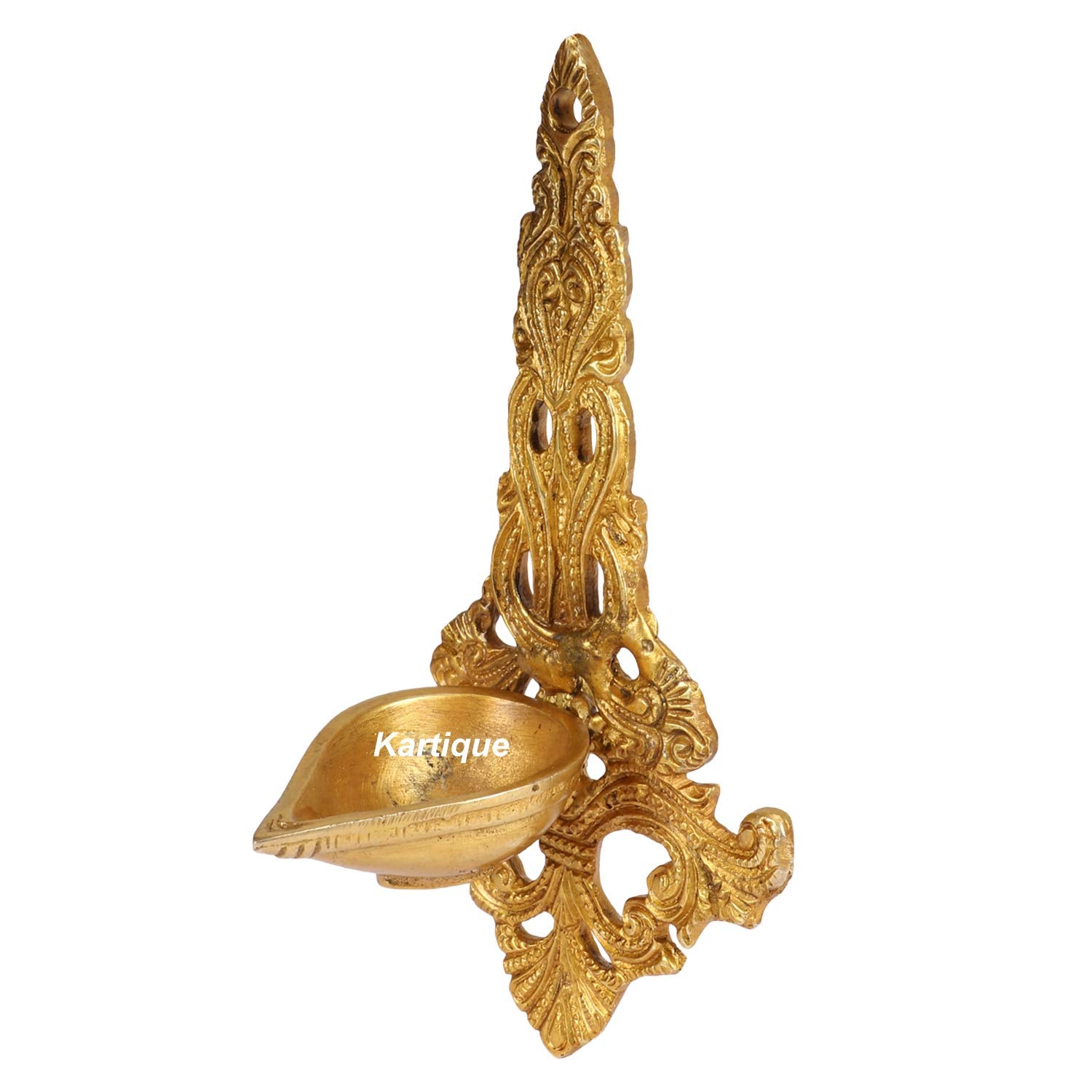 Kartique Brass Wall Hanging Diya (Gold_3.5 Inch X 4 Inch X 7.5 Inch), Standard (MNWALLDIYA400GM)