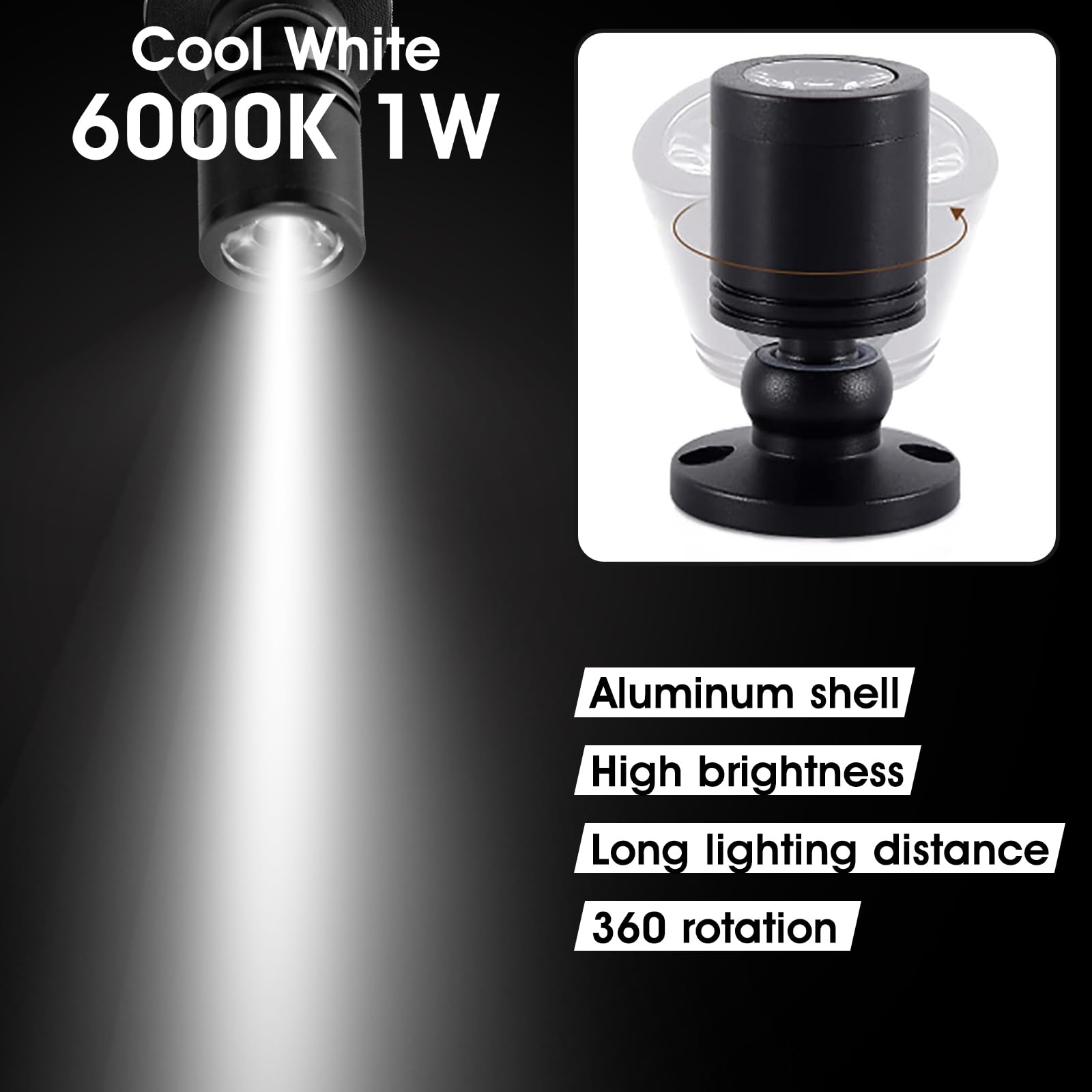 Dedc 6Pcs Mini Led Spot Lights, 1W 5V 6000K Under Cabinet Lights, Mini Spotlights For Displays With Dimmer (Cool White-Pushbutton Switches-Usb Plug)