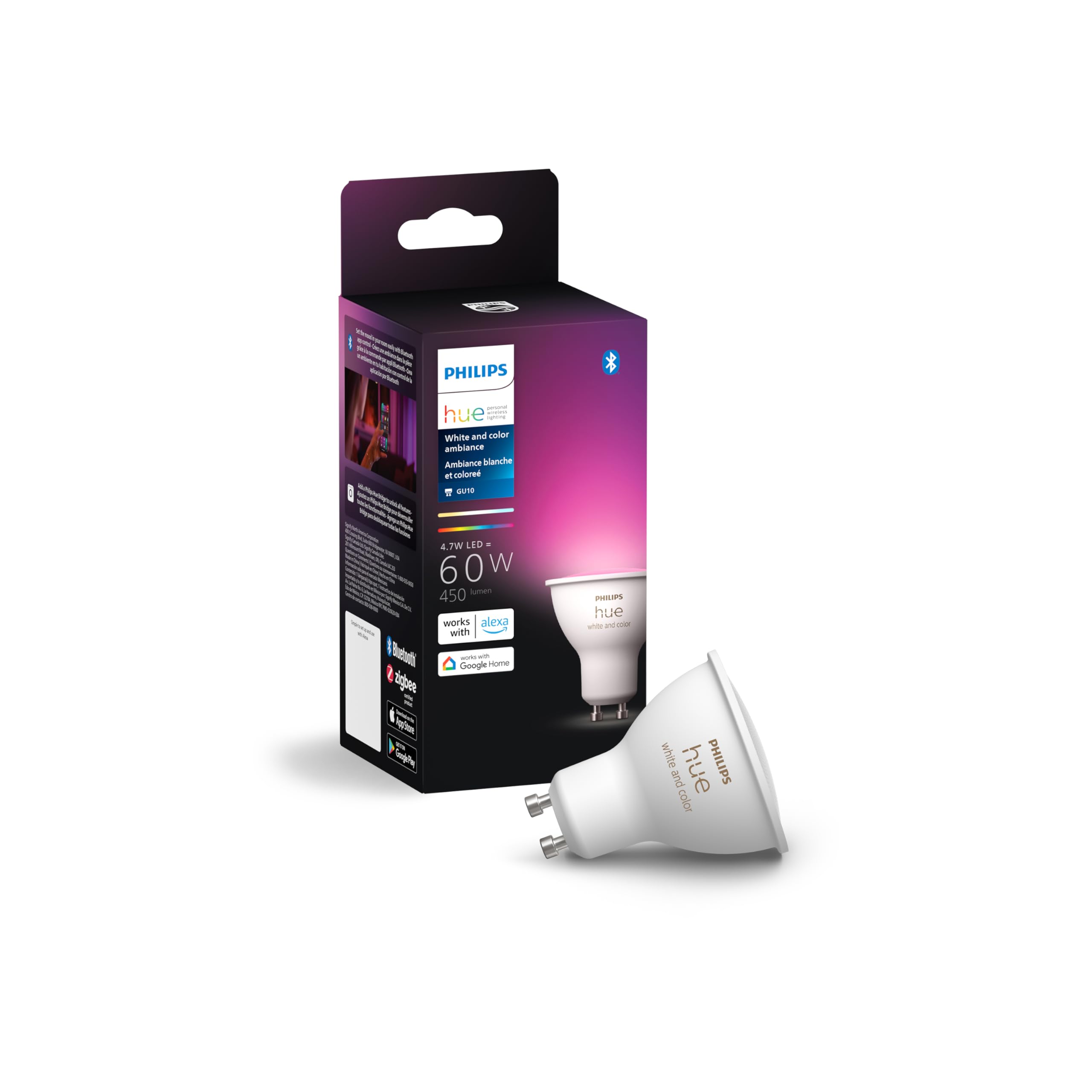 Philips Hue Smart 60W Gu10 Led Bulb - White And Color Ambiance Color-Changing Light - 1 Pack - 400Lm - Indoor - Control With Hue