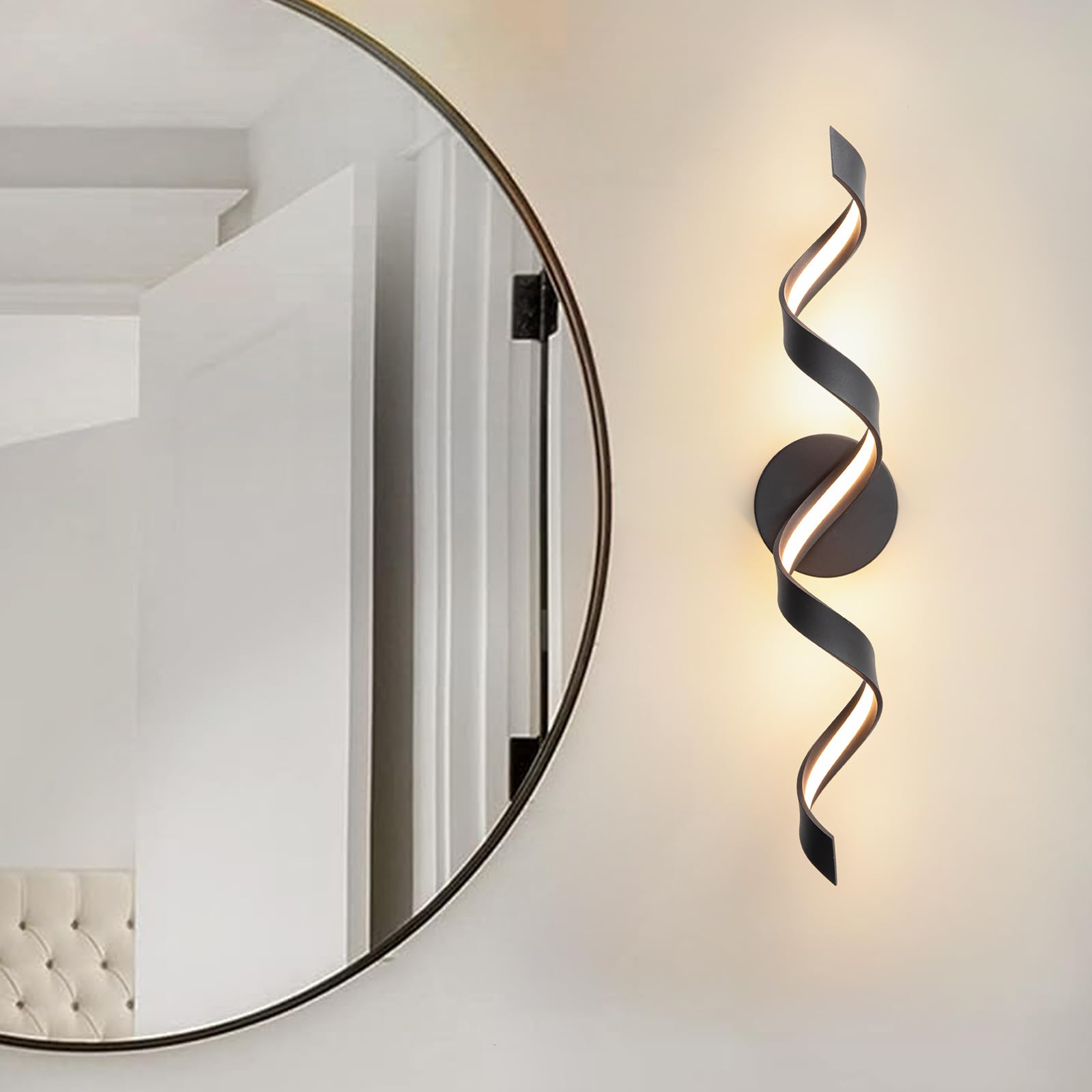 Huoku 24" Dimmable Black Led Bathroom Vanity Light, Spiral Design, 3000K Warm Light