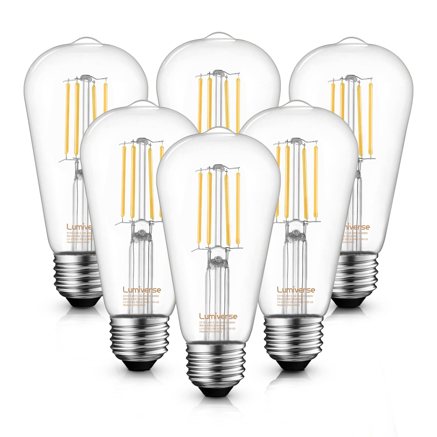 Lumiverse Edison Bulbs 60W Equivalent, Dimmable Led Light Bulbs, Cri 90+, Vintage E26 Lightbulbs, Natural White 4000K, St19 St58