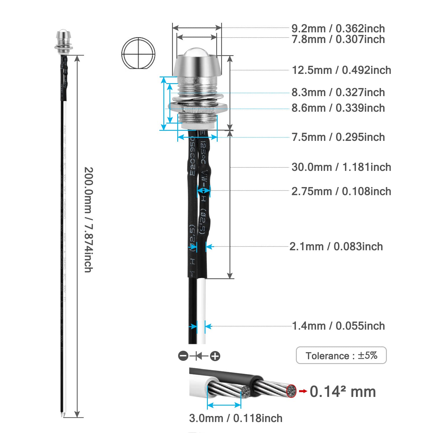 Chanzon 10Pcs 5Mm Led Pilot Diode Light (5 Colors X 2Pcs Diffused Frosted Round Lens) With 8Mm Panel Mount 12V Universal Flush D