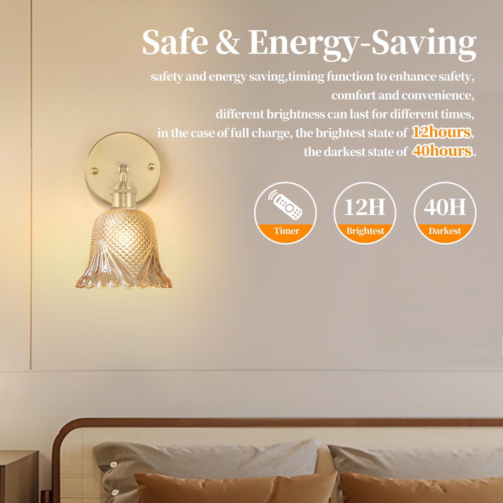 GEEZO Vintage Battery Operated Wall Sconce with Remote Control, Ripple Gold, Rechargeable, (1 pack), Model GEEZO-Y-9