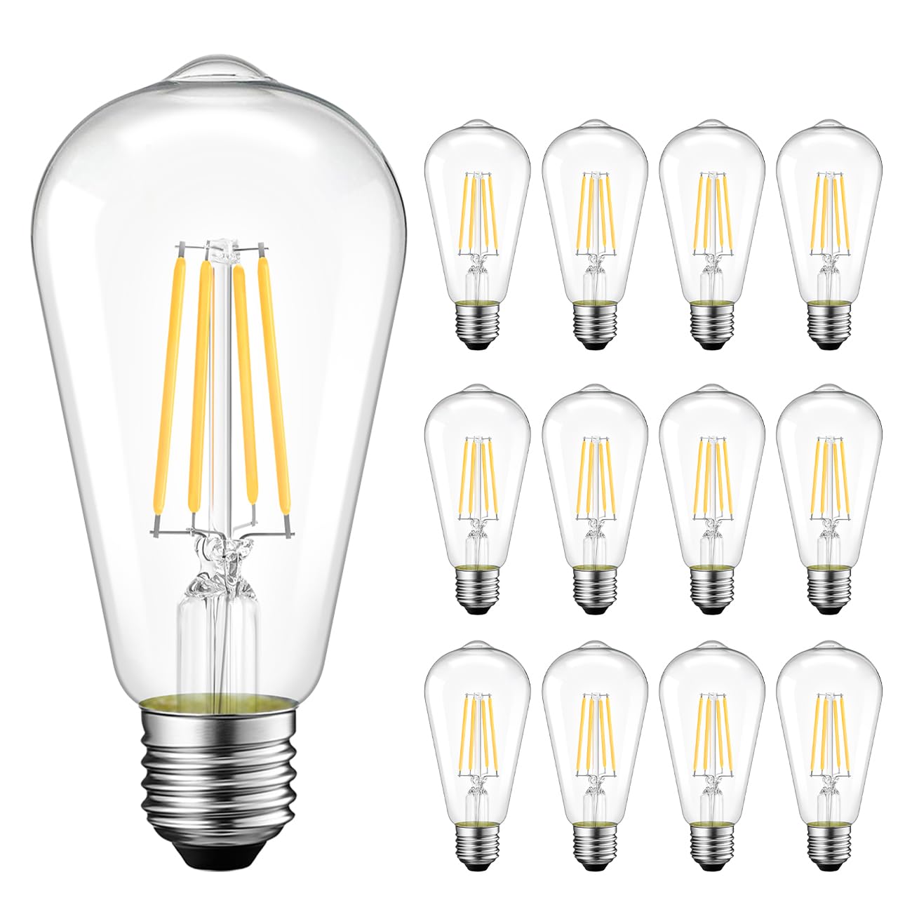 Anwio Vintage Led Edison Bulbs 12-Pack, 7W, Equivalent 60W, Non-Dimmable, St58 2700K Warm White Antique Led Filament Bulbs,E26 M
