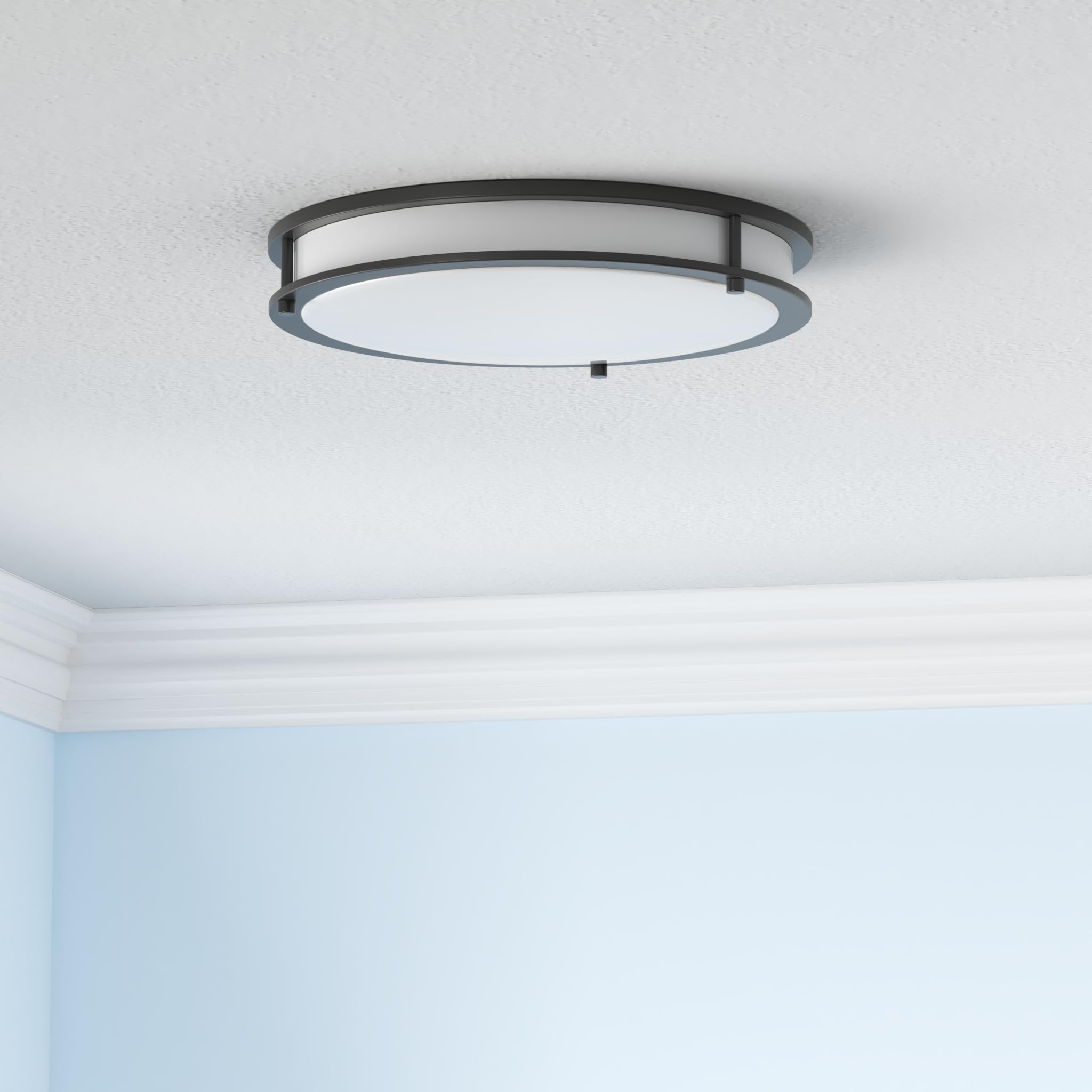 Asd Led 16 Inch Round Flush Mount Light Fixture | 24W 1900Lm 3000K-5000K 120V | 3Cct  Dimmable  Energy Star  Etl Listed | Close To Ceiling Double Ring Lamp  Low Profile Lighting | Black