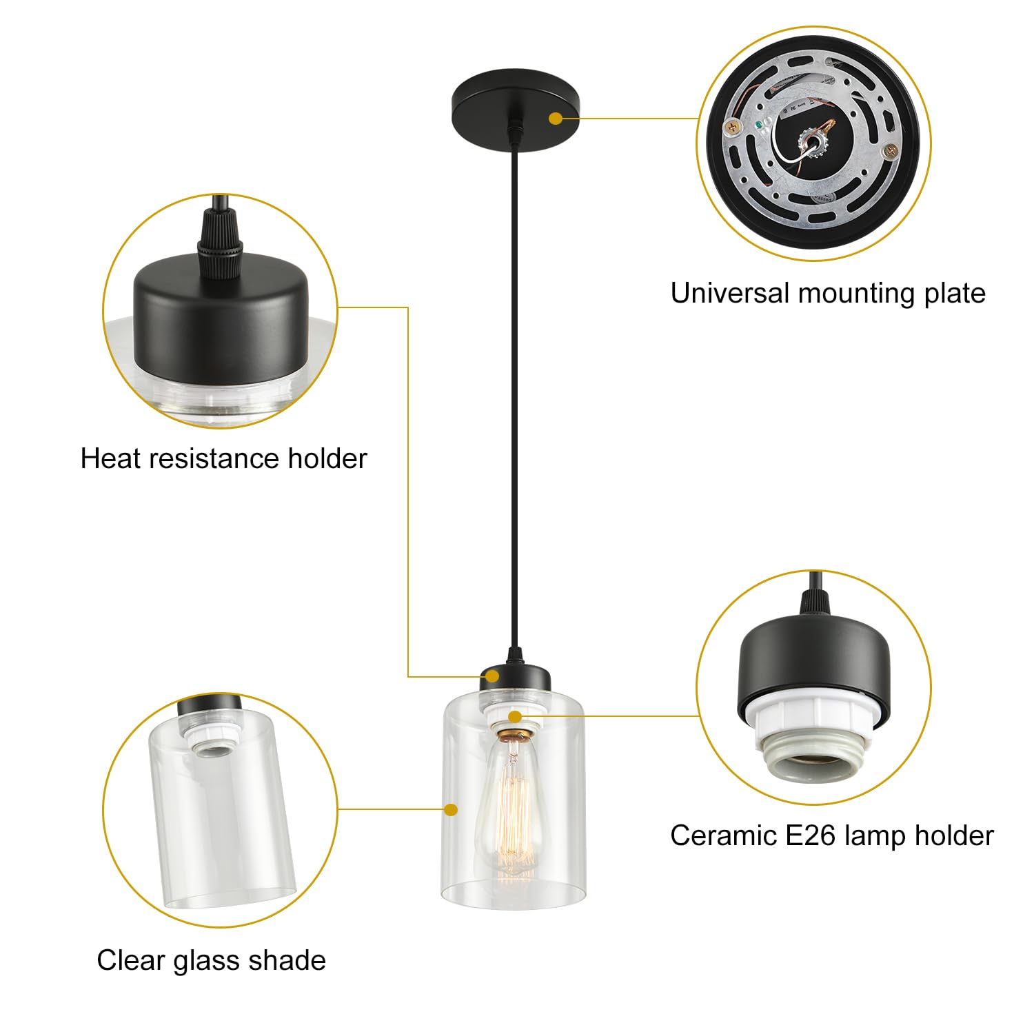 CAFULAM Modern Pendant Light - Adjustable Glass Shade, 2 Pack, Industrial Style, Black Farmhouse Design, Model 22