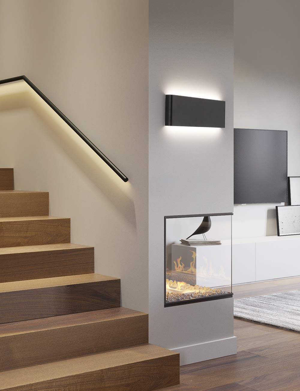 Joosenhouse 16'' Inch Black Led Wall Lamps For Bedroom Indoor Hallway, Modern Mini Bathroom Vanity Lights 14W 4000K Up And Down